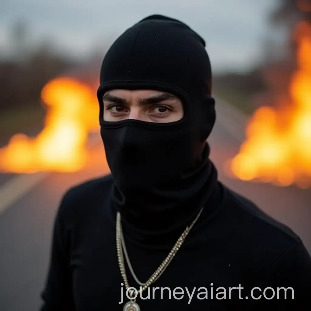 Mysterious-Figure-in-Black-Balaclava-Stands-Against-Fiery-Background