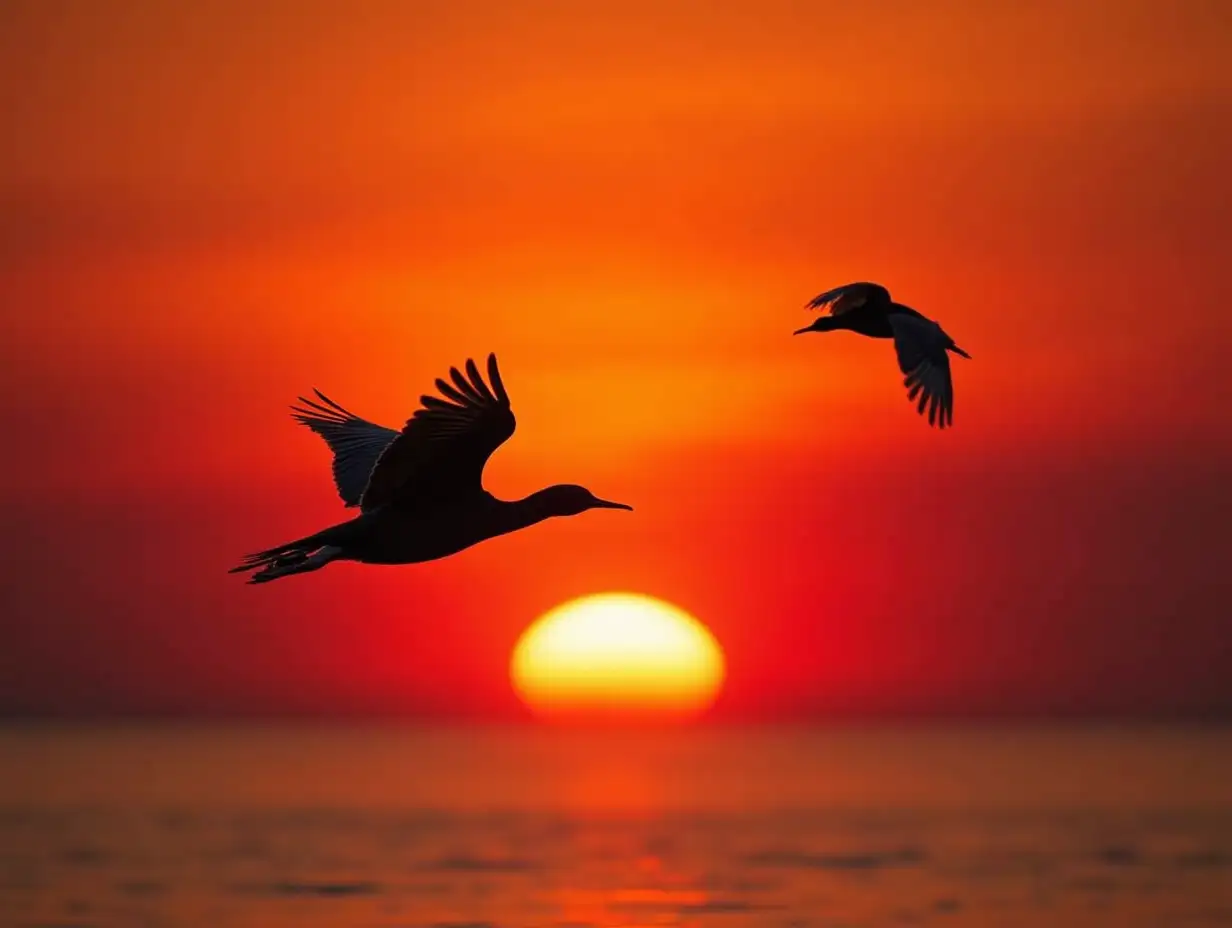 Cormorant-Soaring-at-Sunset-Over-Tranquil-Autumn-Water