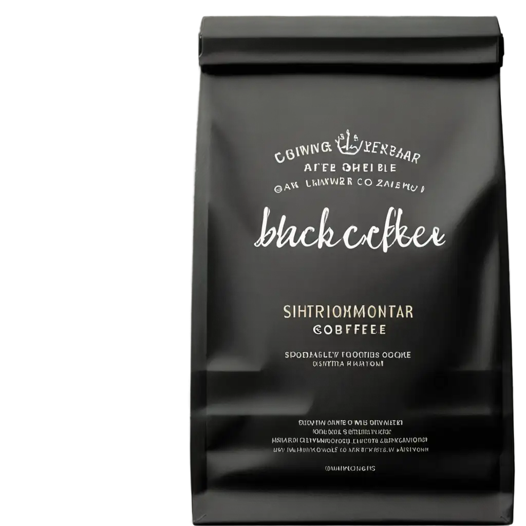 Black coffee packaging with inscriptions