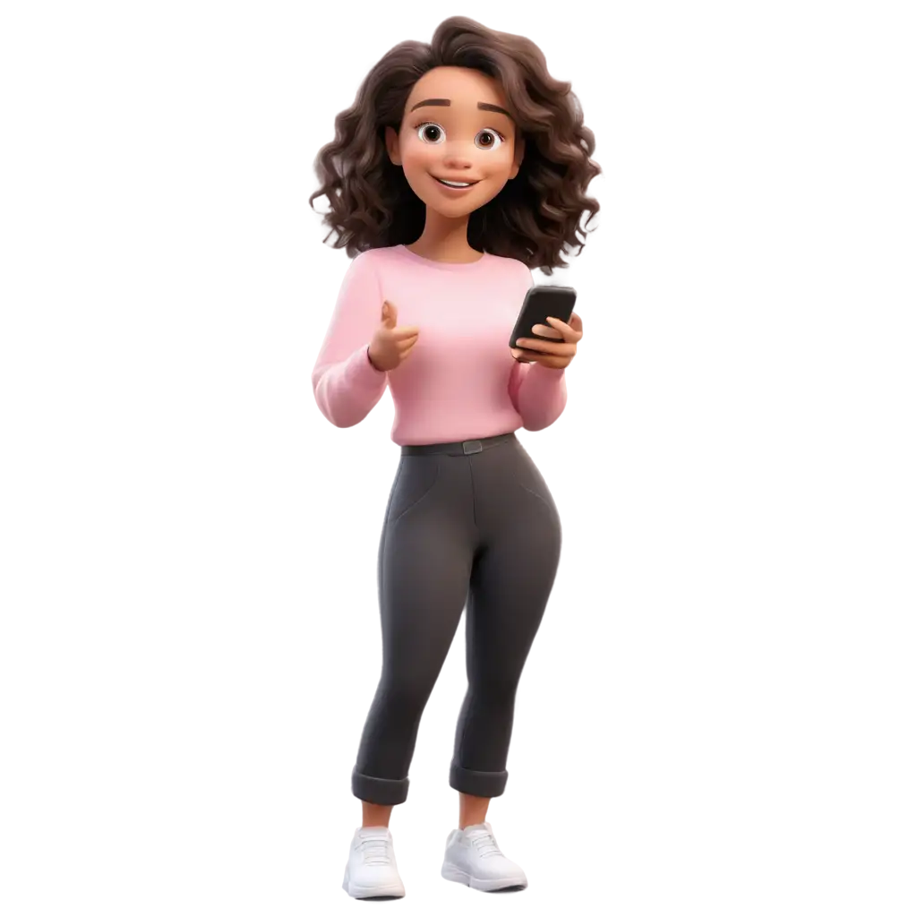 Cartoon-Happy-Girl-with-a-Phone-PNG-Image-for-Digital-Design-and-Marketing