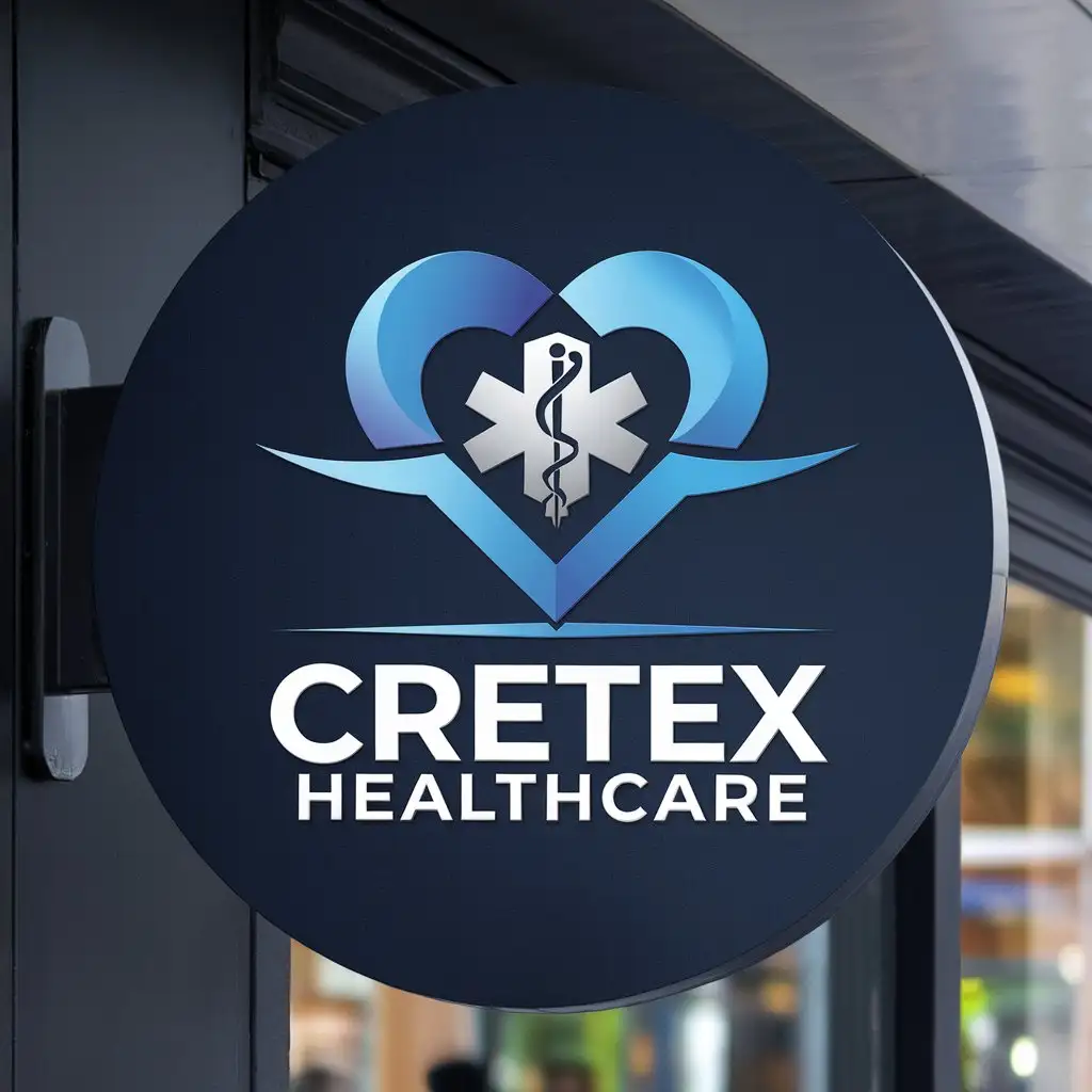 LOGO Design for Cretex Healthcare Modern Horizontal Style Minimalist Logo with Heart and Medical Service Theme in Blue and Silver