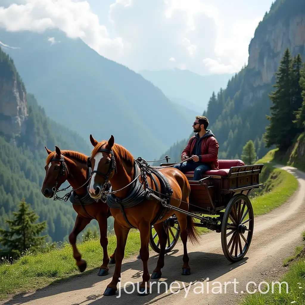 Person-Riding-in-a-Kalesa-HorseDrawn-Carriage-at-Mountain-Hotel-Resort