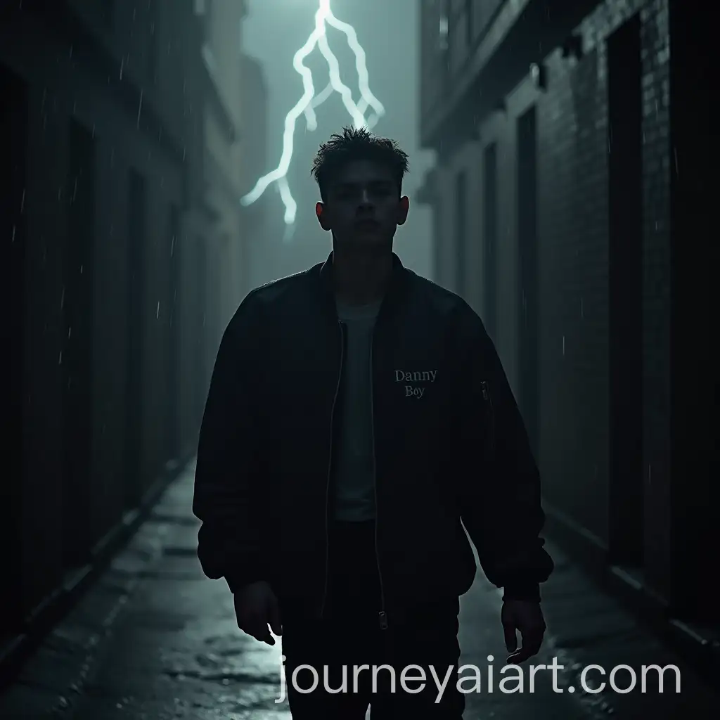 Young-Man-Walking-Through-a-Rainy-Alley-with-Danny-Boy-Jacket