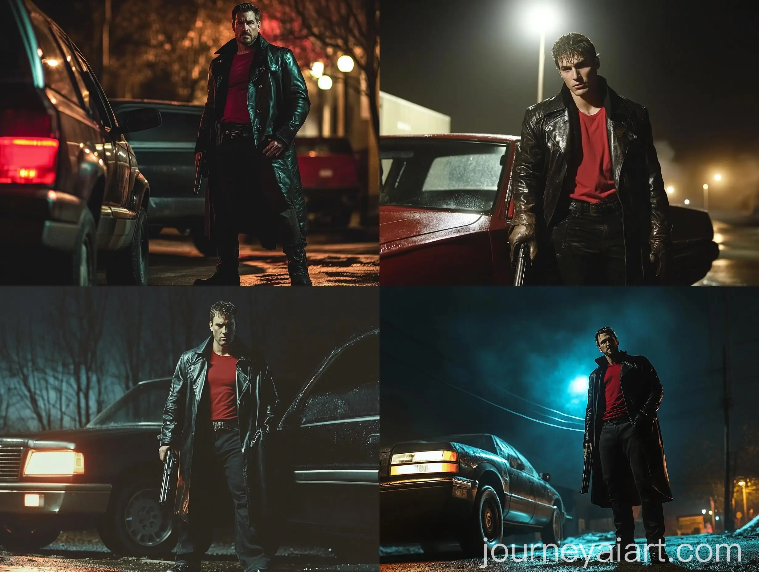 Strong-Man-with-PumpAction-Shotgun-Next-to-SUV-at-Night