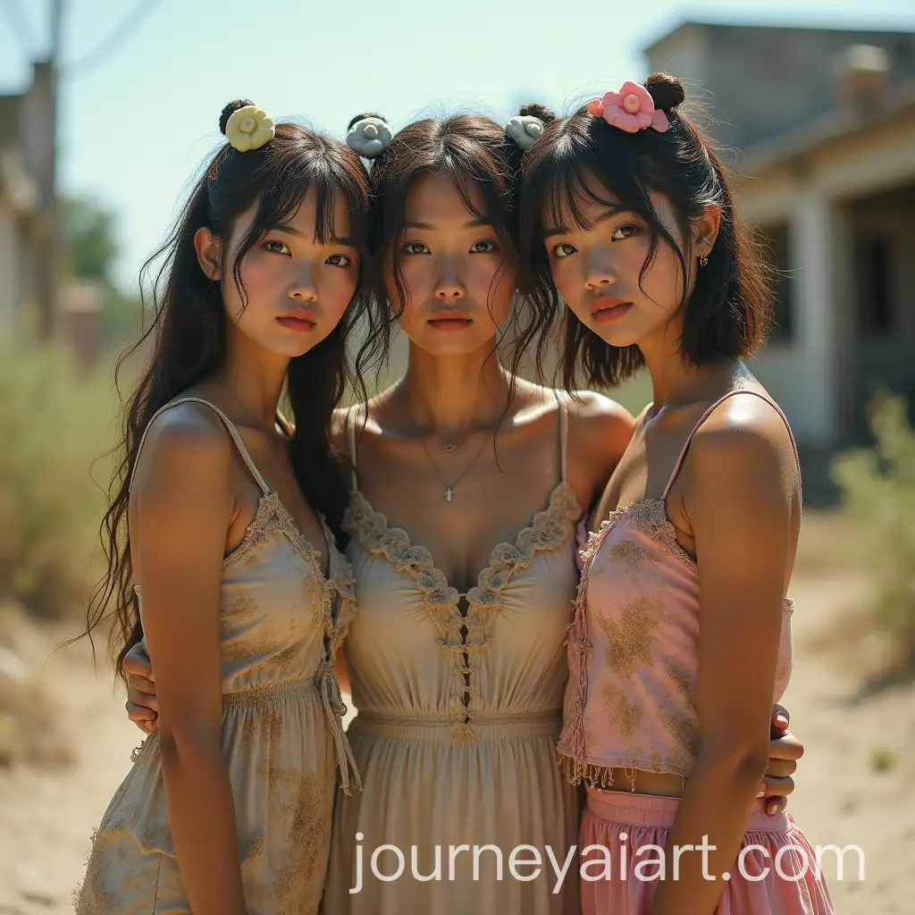 Resilience-in-a-PostApocalyptic-Summer-Women-and-Girls-in-Urban-Ruins-with-CandyColored-Hair-Accessories