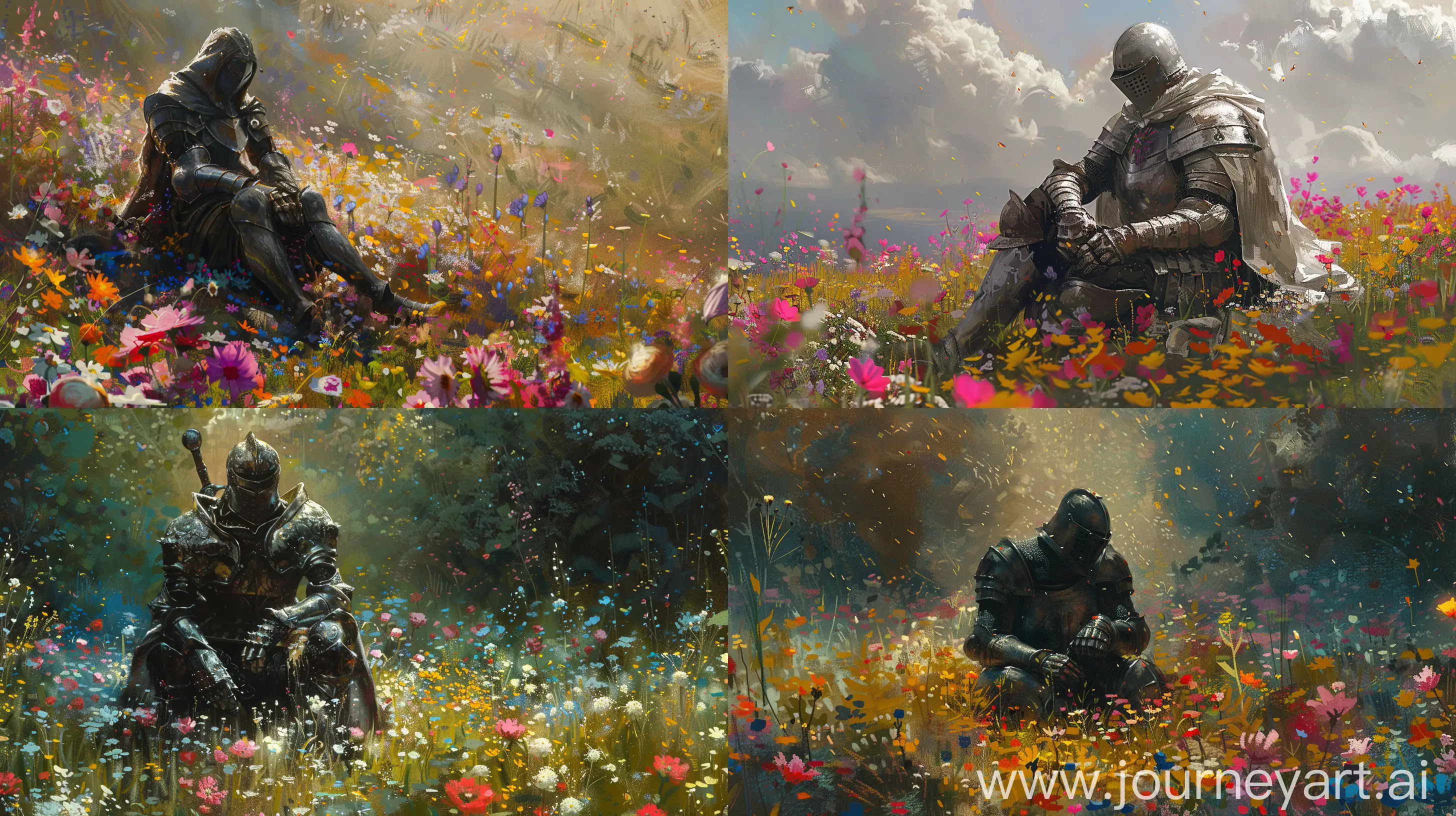 Knight-Seated-Amidst-a-Vibrant-Flower-Field