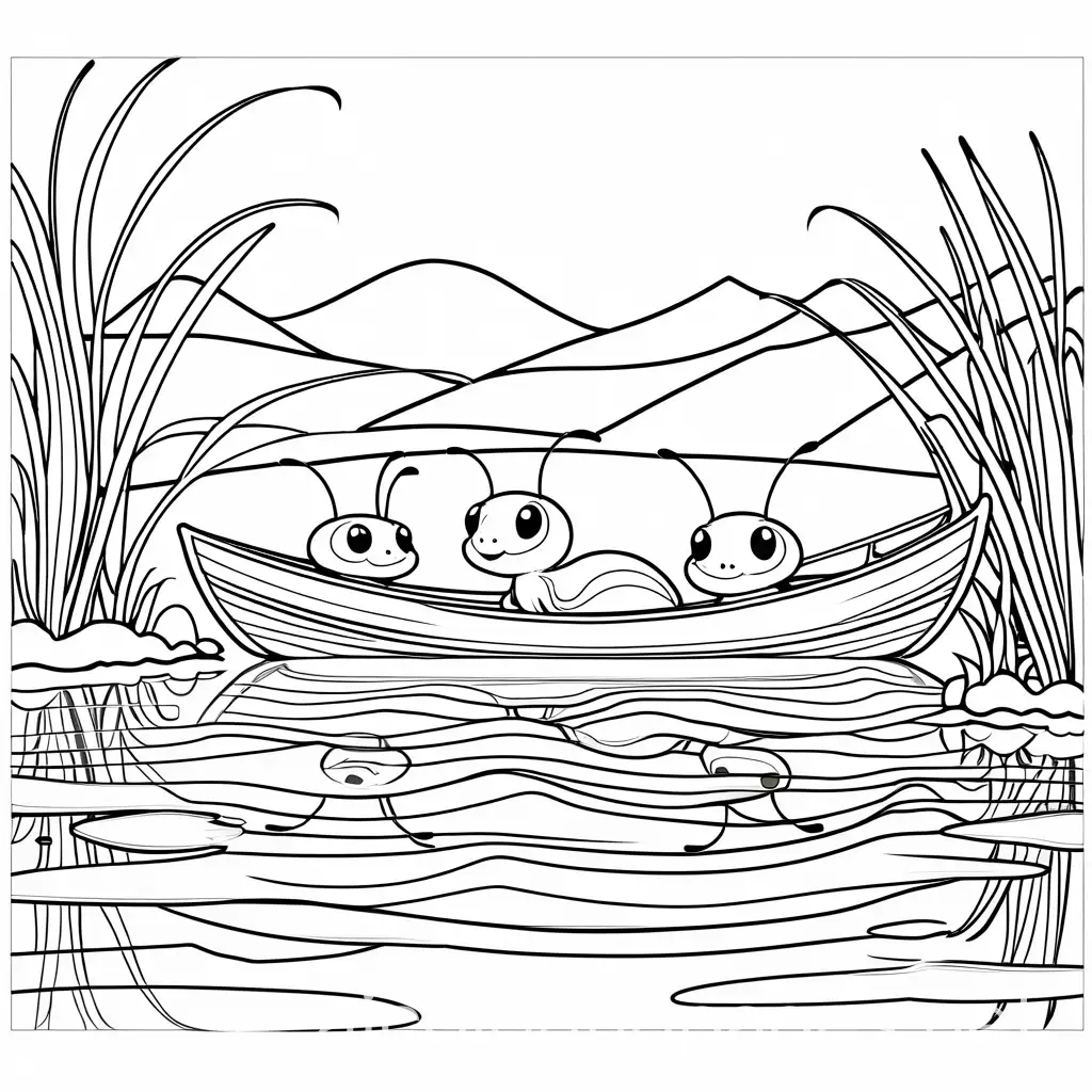 Ants-with-Big-Eyes-Floating-on-Water-with-Wood-Coloring-Page