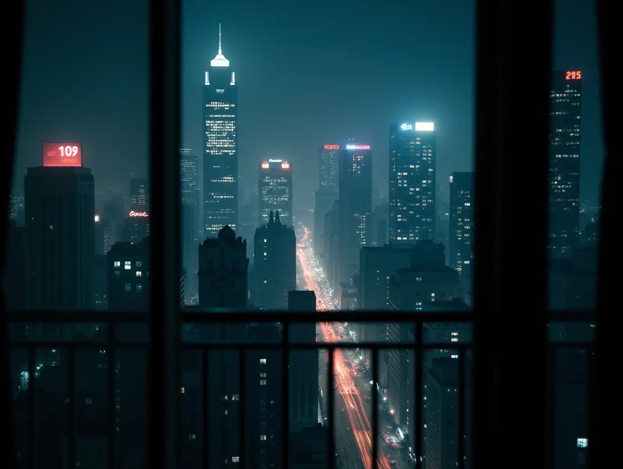 Cozy-Balcony-Overlooking-Dystopian-Metro-Hellscape-at-Night