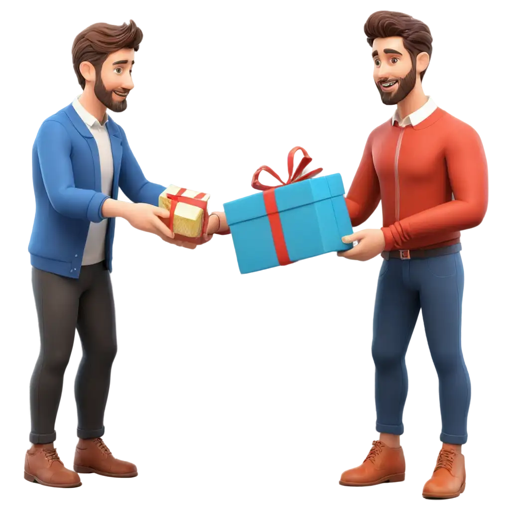 3D-Vector-PNG-Image-of-a-Man-Giving-a-Gift-Box-to-Another-Man-HighQuality-and-Clear