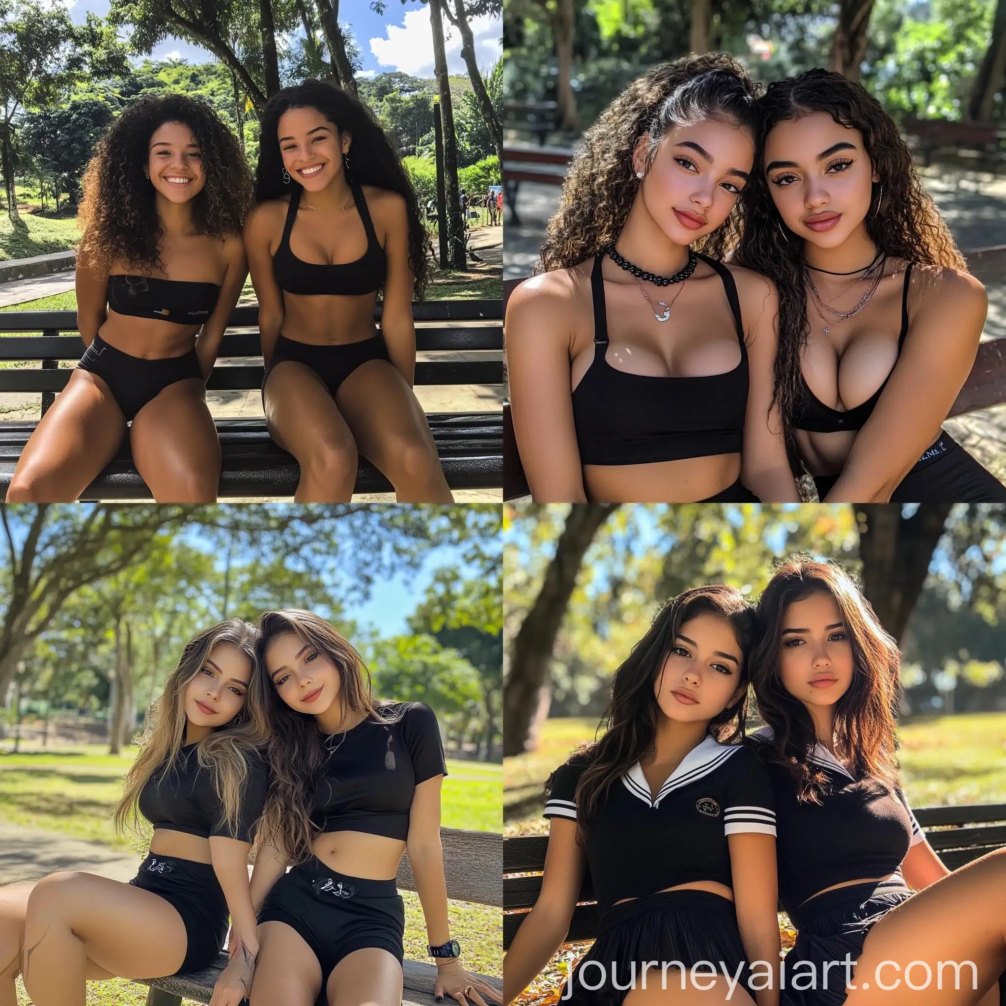 Two-Brazilian-Women-in-Black-School-Uniforms-Posing-on-a-Sunny-Day
