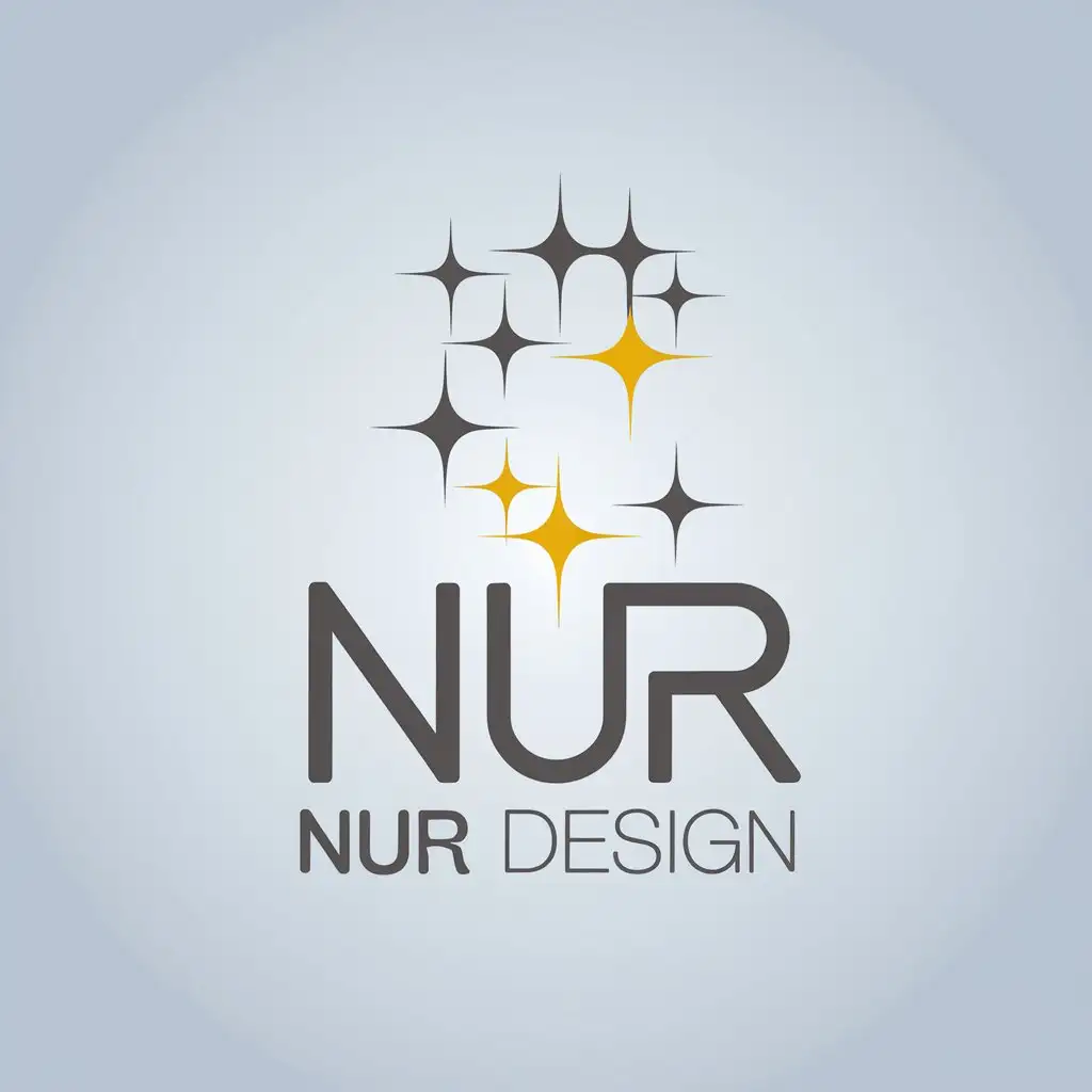 LOGO Design for Nur Design Minimalistic Blue Background with Yellow Sparkles and White Text