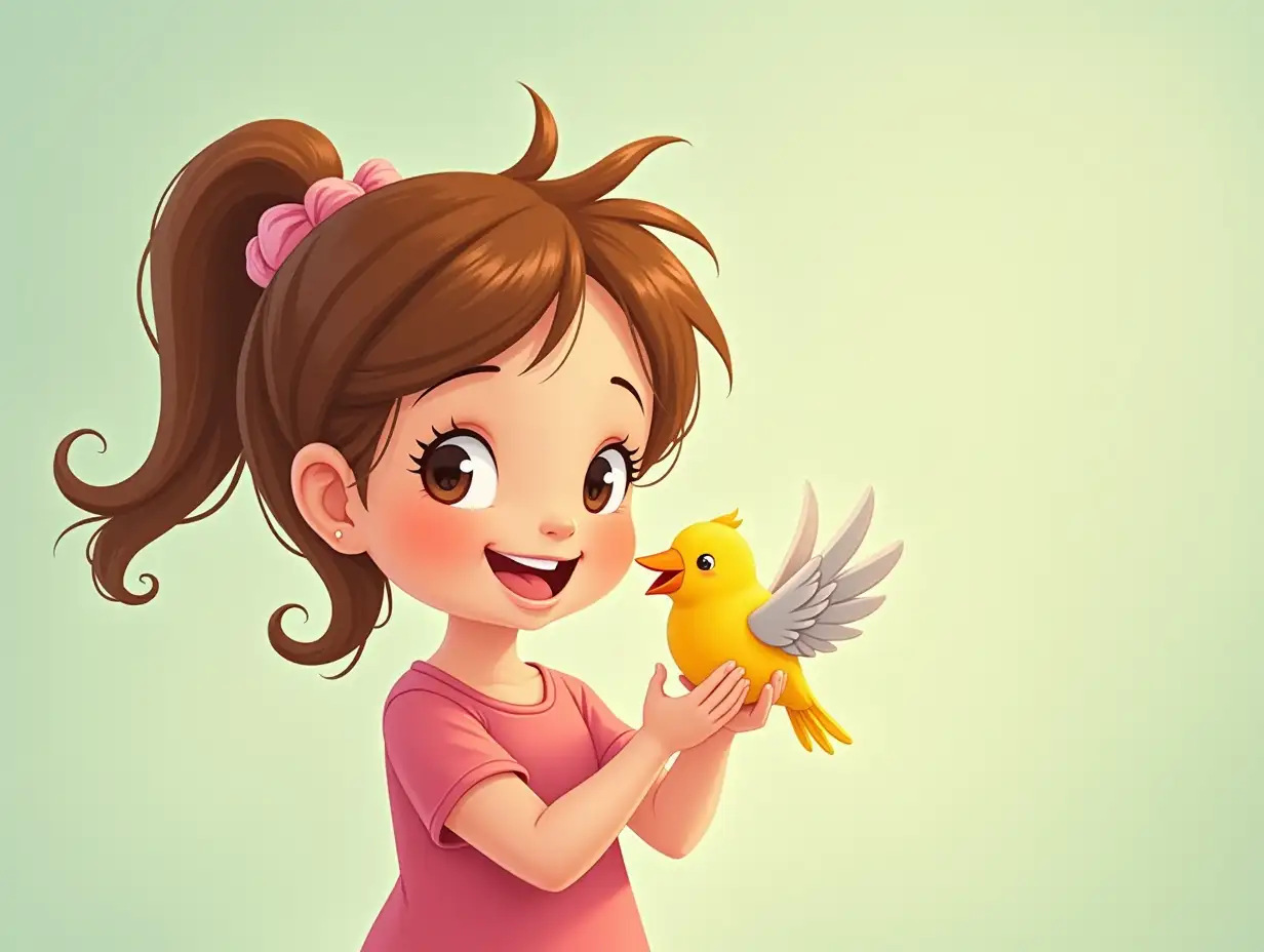 cartoon image of a little girl holding her pet bird