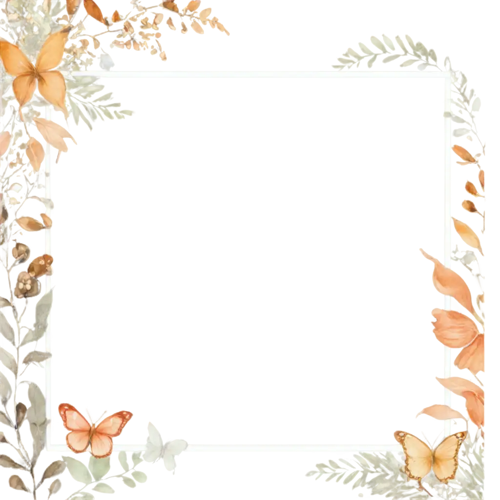 Fall-Muted-Watercolor-PNG-Frame-with-White-Center-for-Poem-and-Butterflies