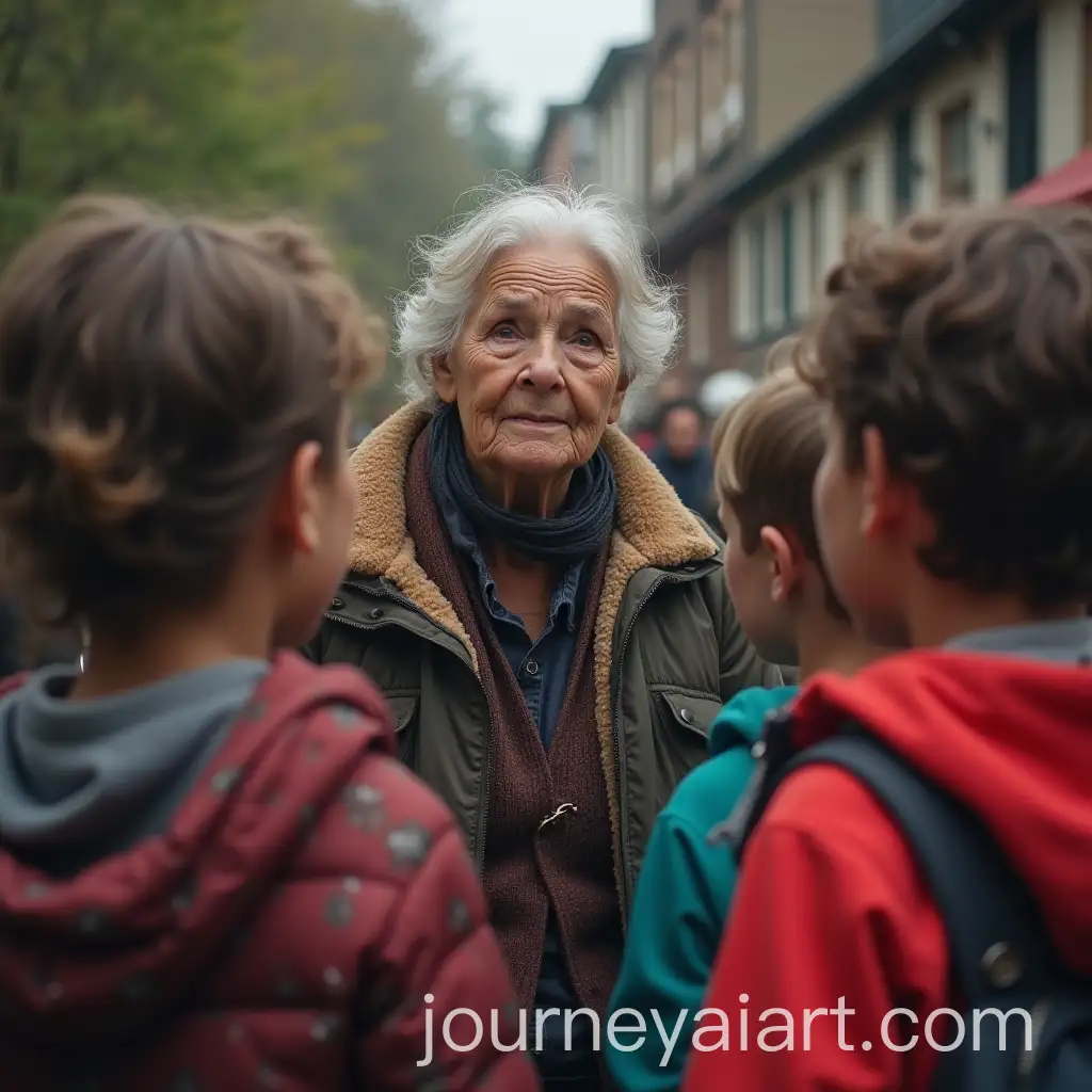 Old-Woman-in-Ragged-Clothes-Talking-to-a-Group-of-Children