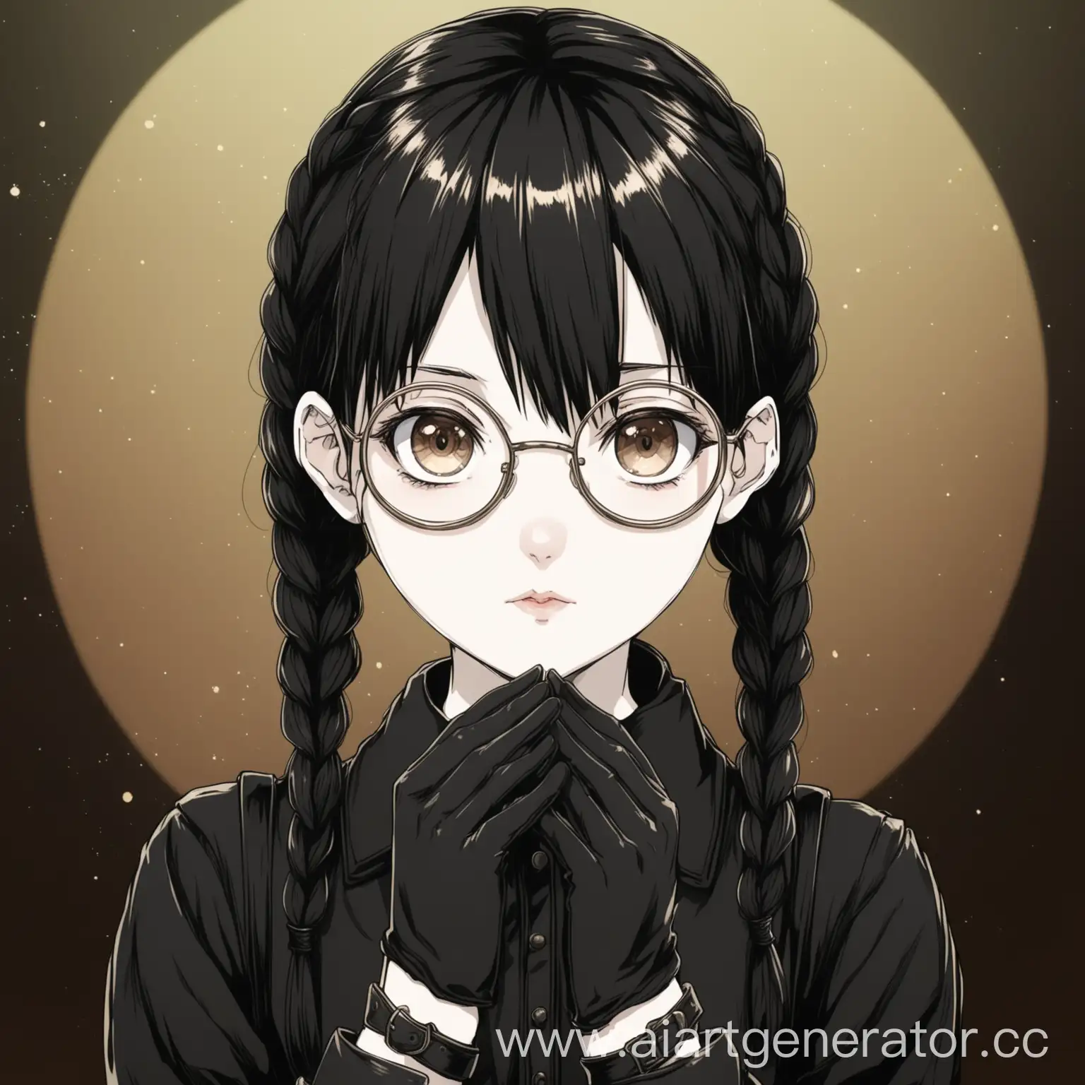 Anime-Style-Portrait-of-a-Teenage-Girl-in-Black-Clothing-and-Braids