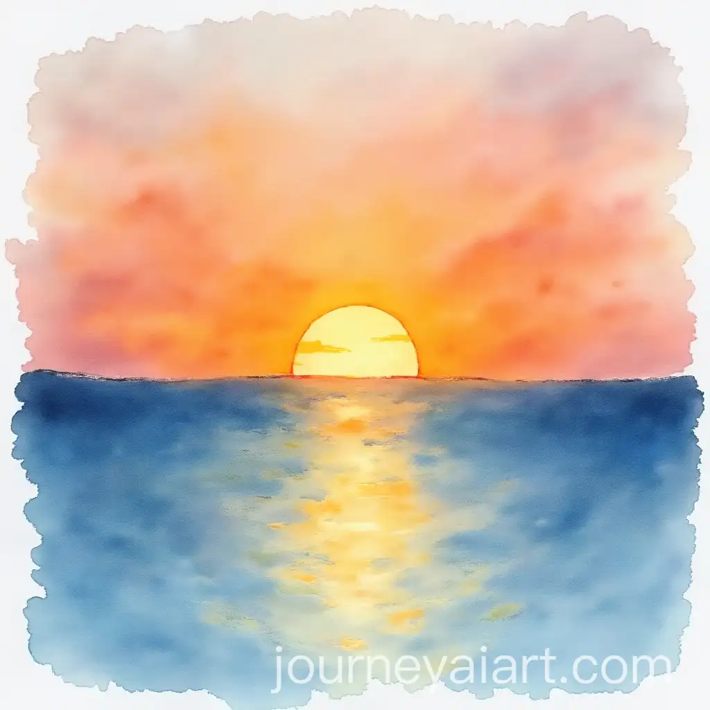 Serene-Watercolor-Painting-of-Sunset-Over-Calm-Ocean