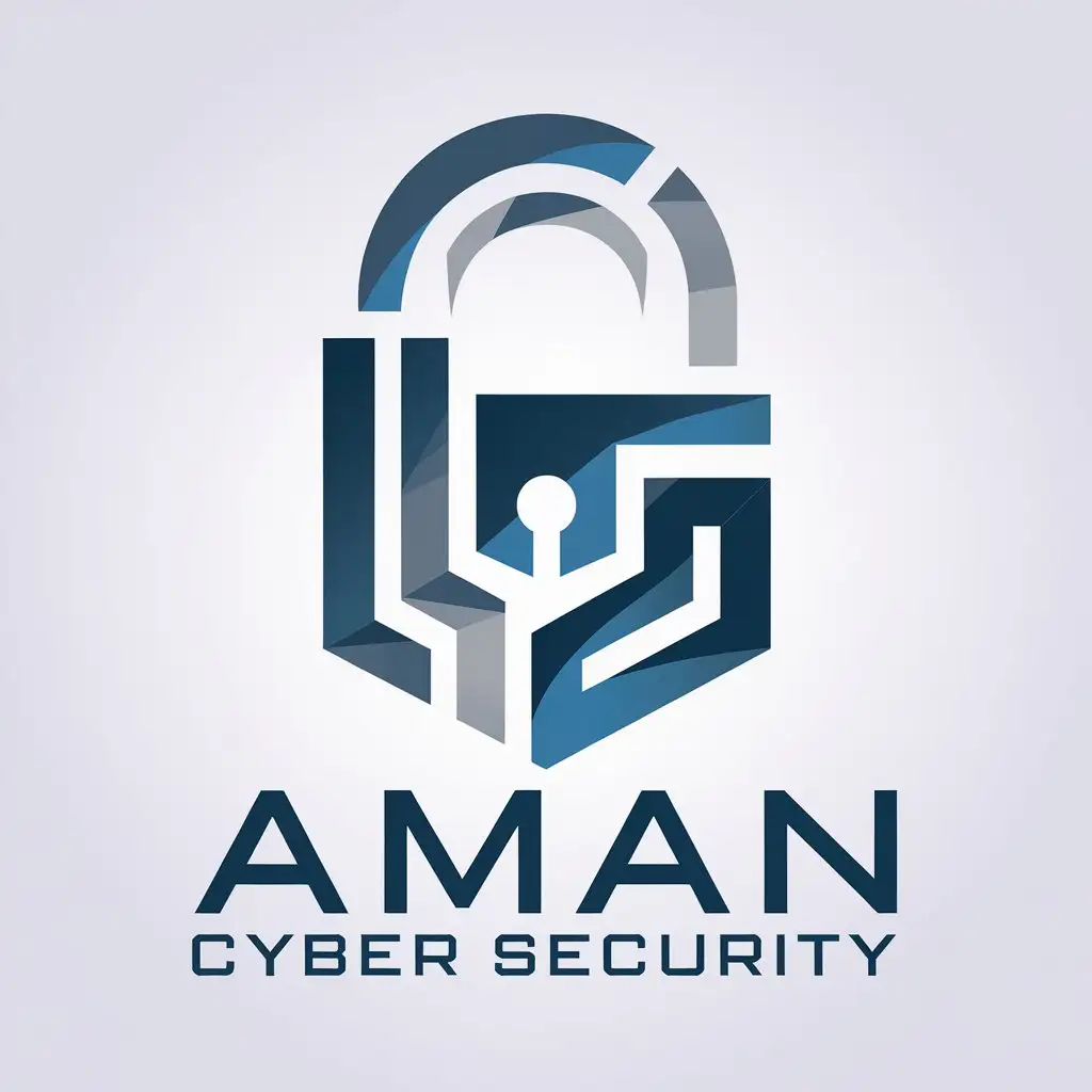 LOGO Design for Aman Cyber Security Bold Lock Icon with Blue Gray Color Scheme