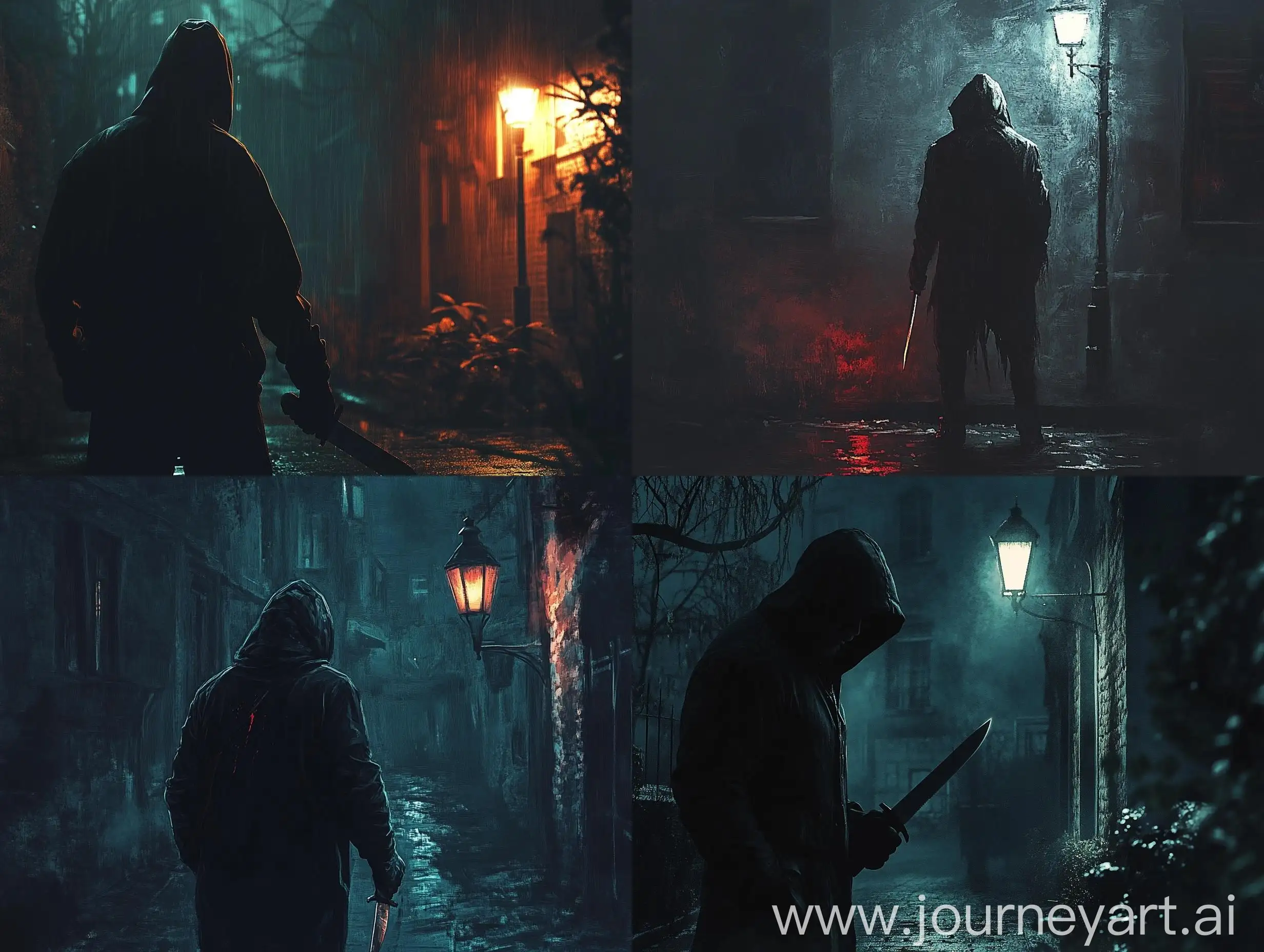 Mysterious-Figure-in-Black-Hoodie-on-Gloomy-Street-with-Knife