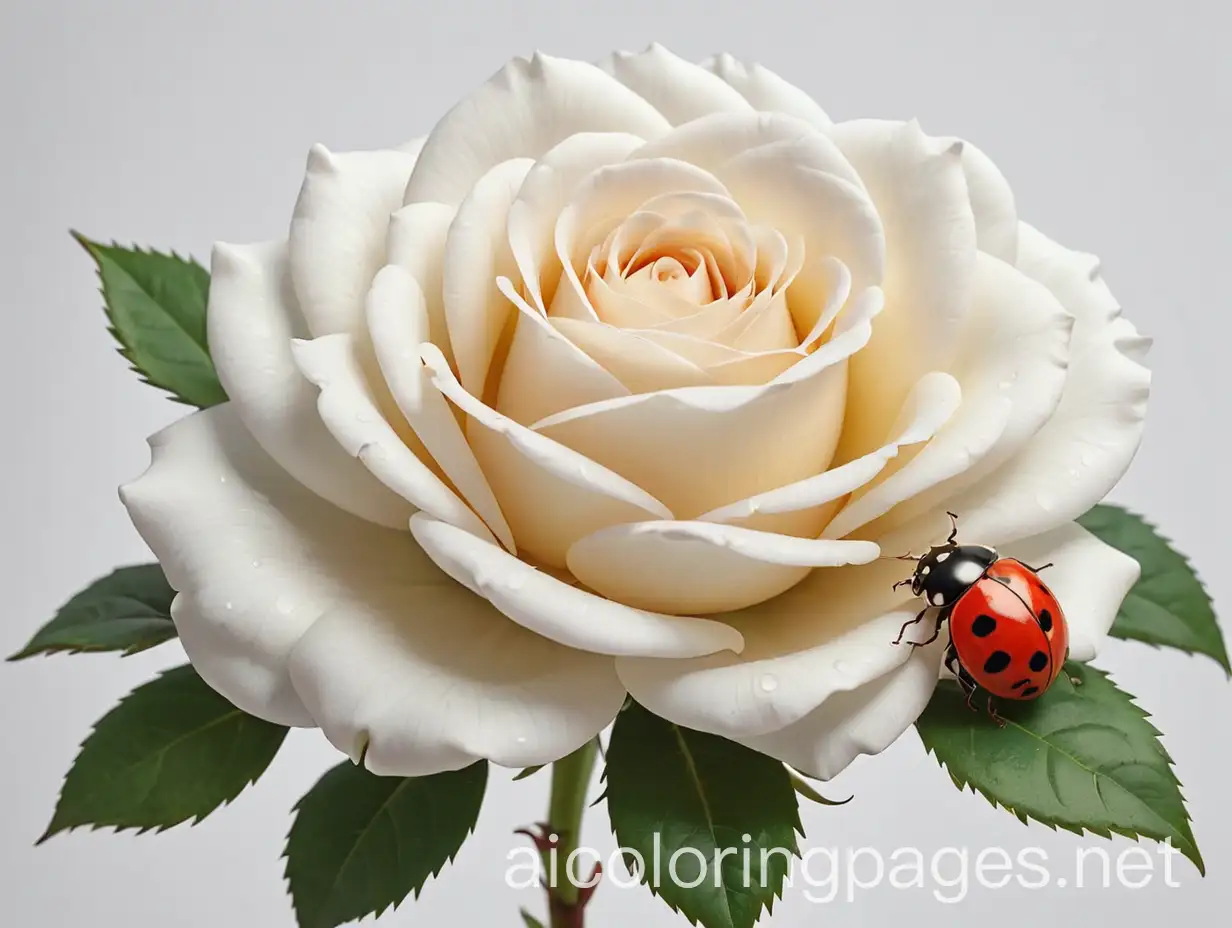 Coloring-Page-Beautiful-White-Rose-with-Red-Ladybug