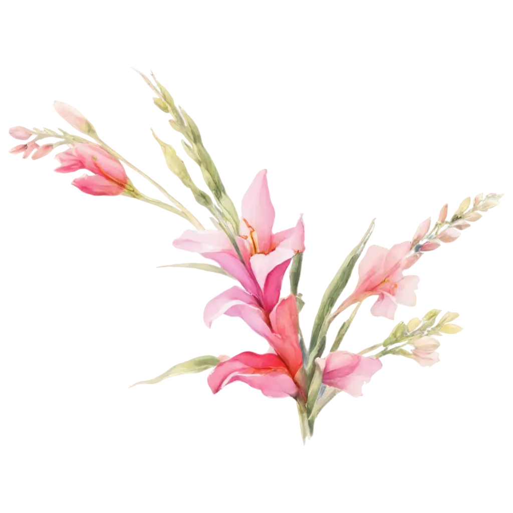 Watercolor Flowers Design. Looking for a design that incorporates a very small bouquet of the flowers gladiolus and daisy. Gladiolusmust be pink, daisies are white with a yellow center illustration