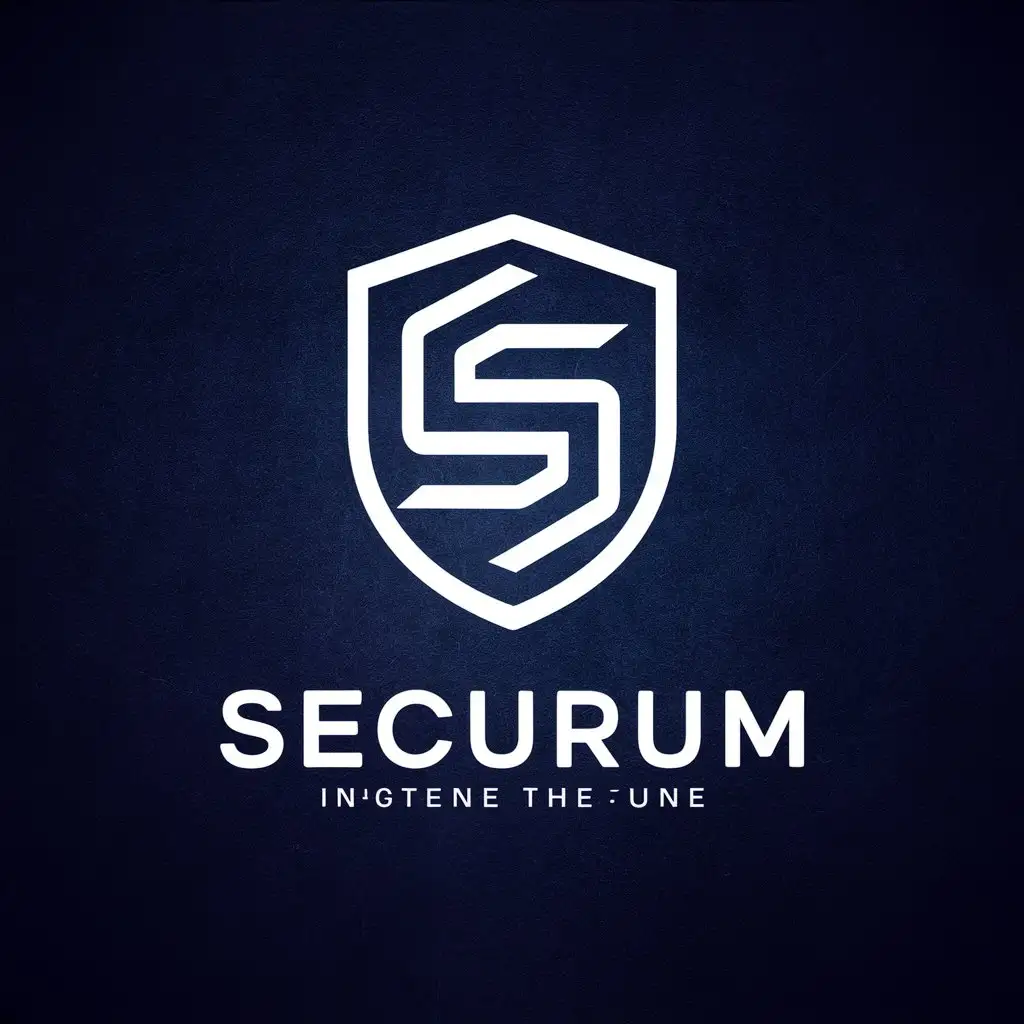 a vector logo design,with the text "Securum", main symbol:Symbol ‘s’ futuristic lines in shield,Minimalistic,clear background