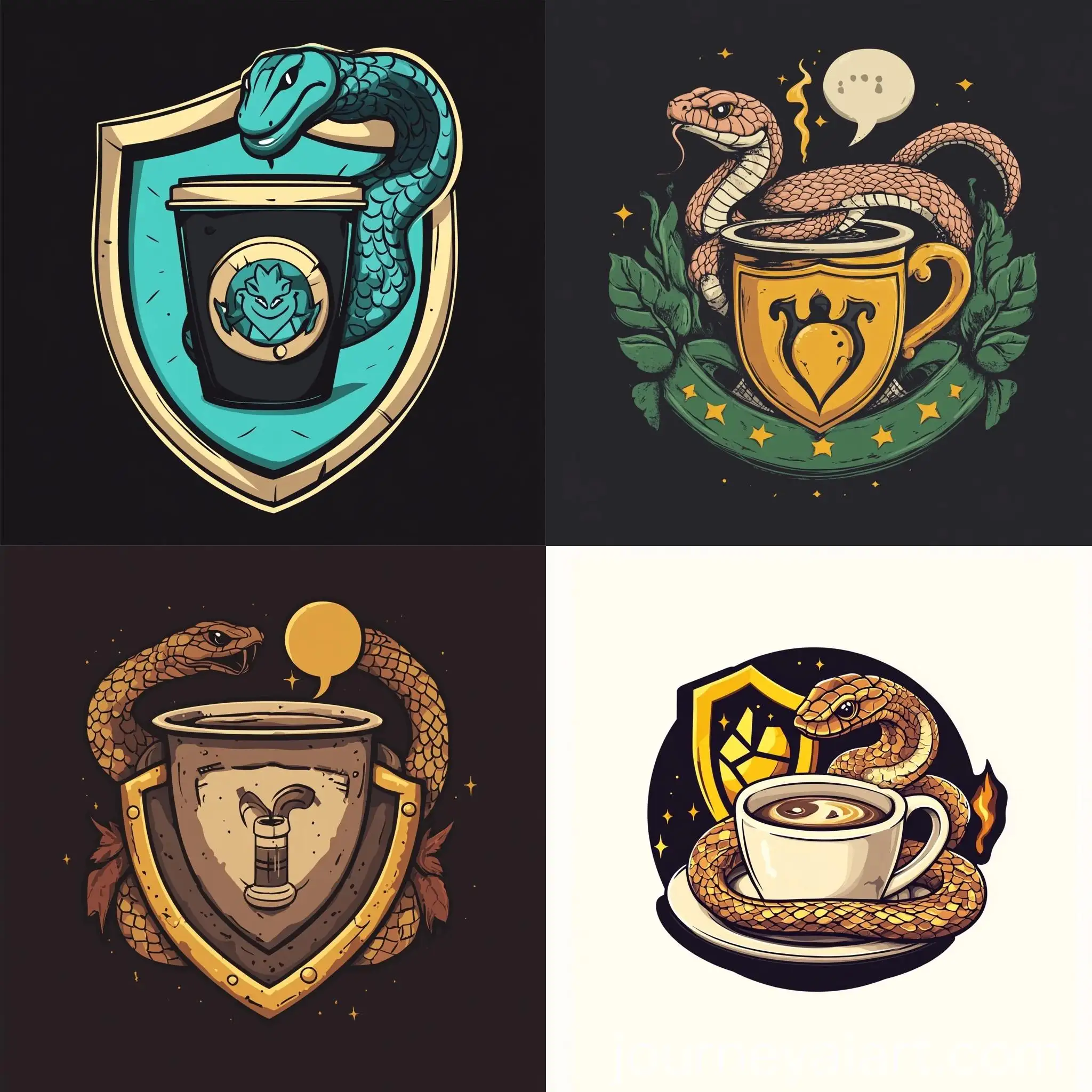 Technologythemed-Logo-with-Python-Snake-JavaScript-Coffee-Cup-and-Java-Toad