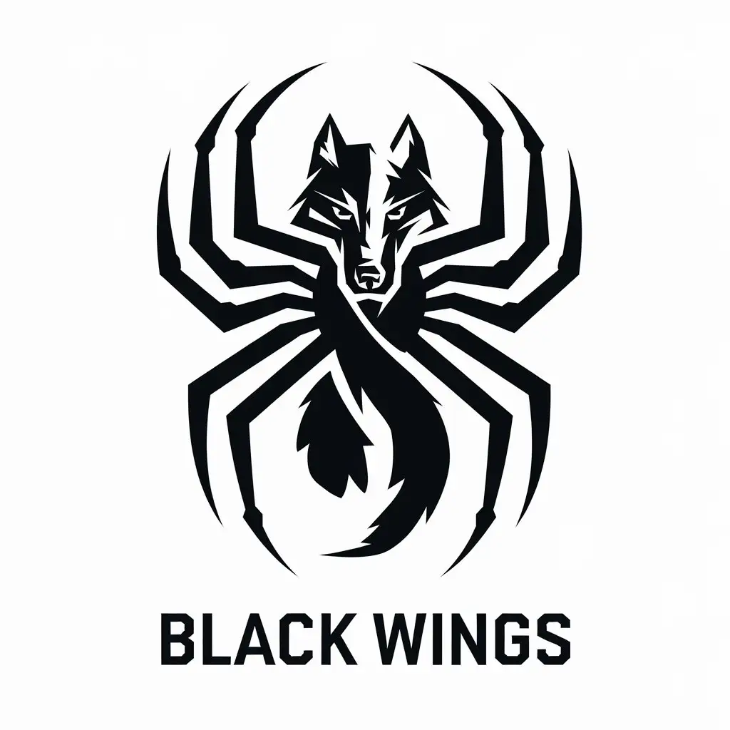 LOGO Design for Black Wings Intricate Vector Design with Wolf and Spider Symbols