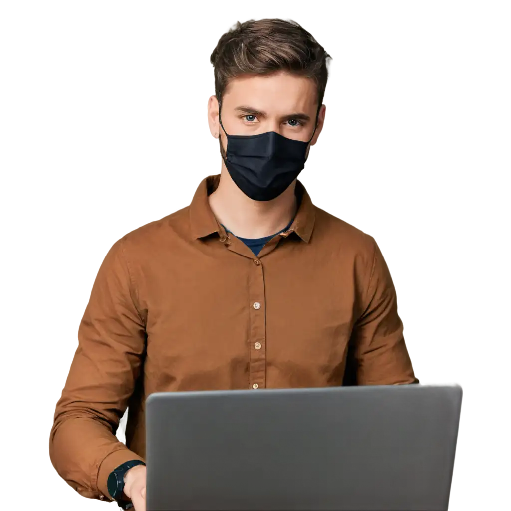 Handsome-Man-in-Mask-as-Programmer-in-Front-of-Laptop-PNG-HighQuality-Digital-Artwork