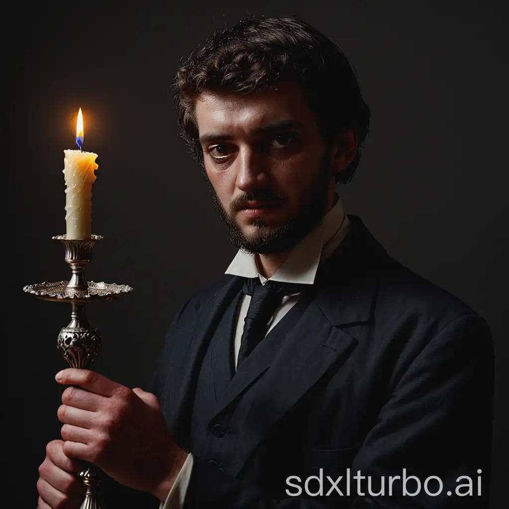 A man with a candlestick in the hand