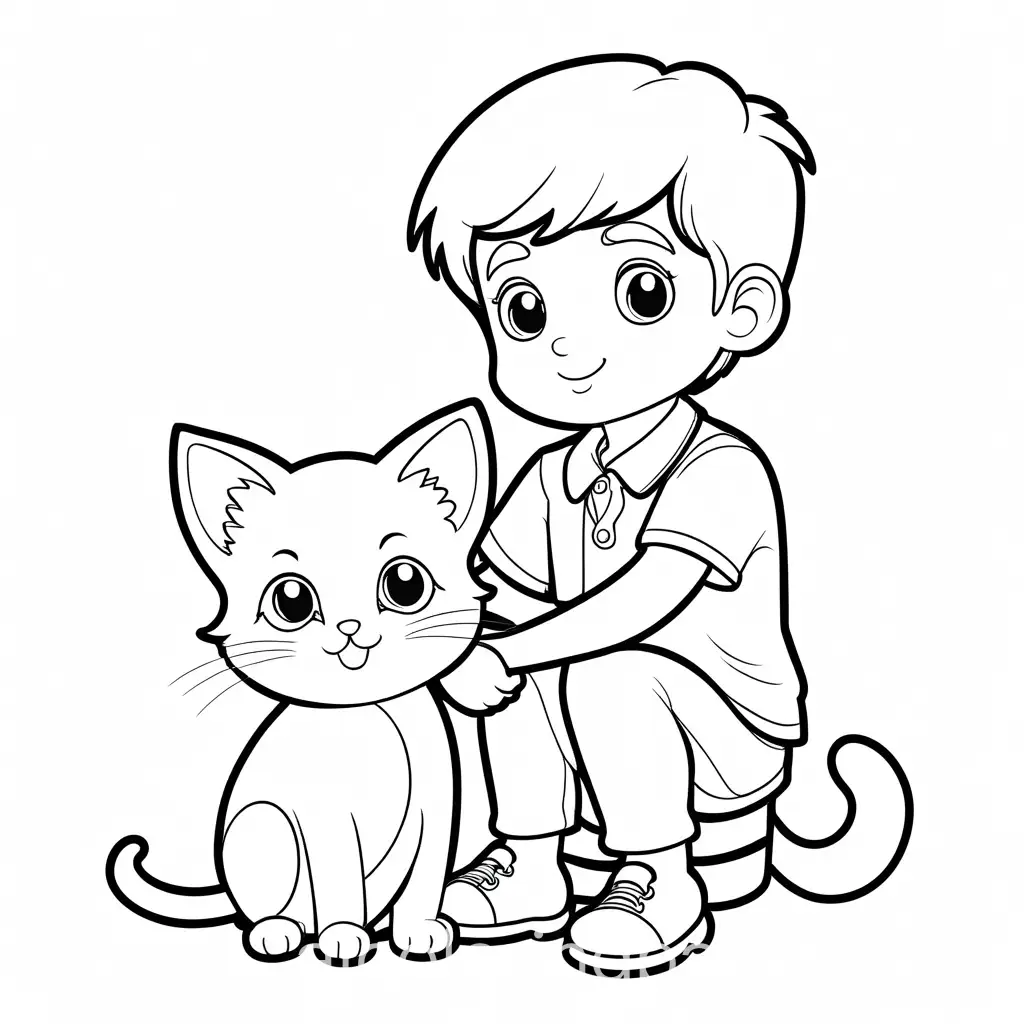 Friendly-Cartoon-Boy-Holding-Kitten-Coloring-Page