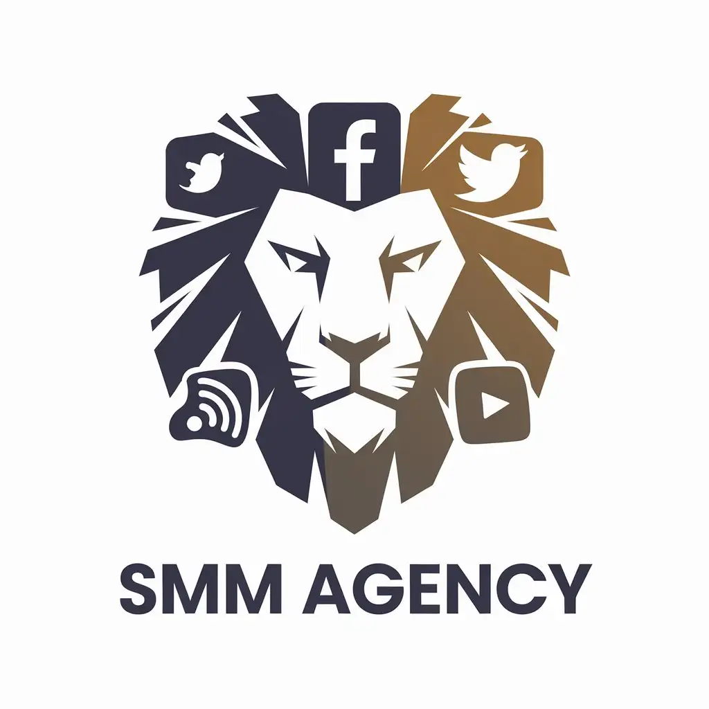 LOGO Design for SMM Agency Modern Lion Face with Social Network Elements on Clear Background