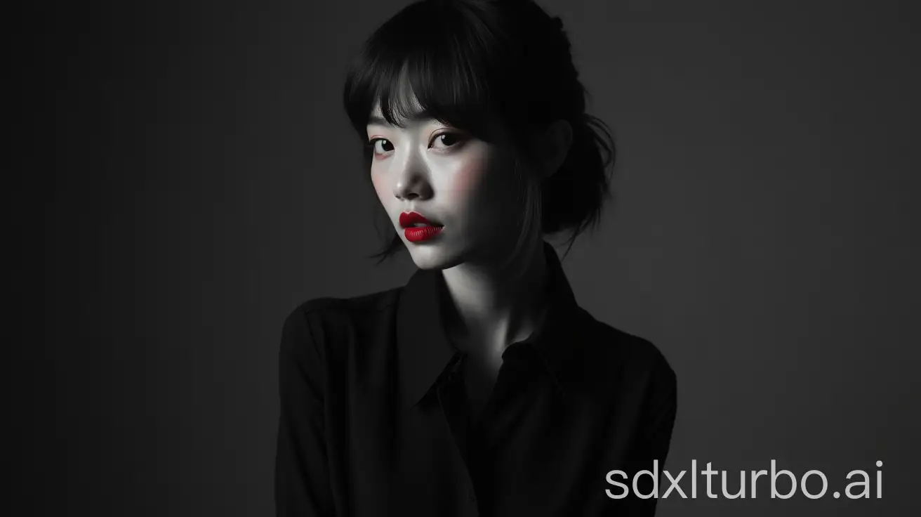 Elegant-Chinese-Model-in-Studio-with-Selective-Color-Lipstick