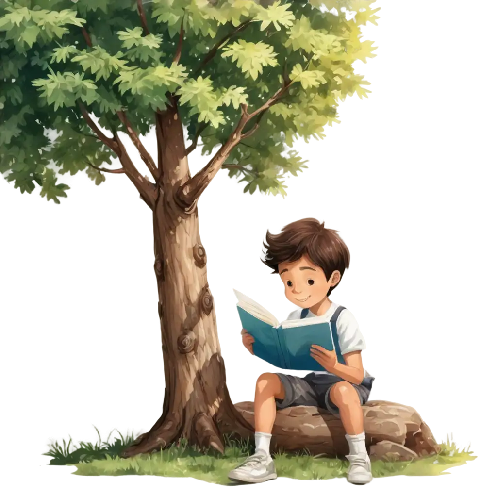 Boy-Reading-Under-a-Tree-PNG-Illustration-Ideal-for-Clear-HighQuality-Designs