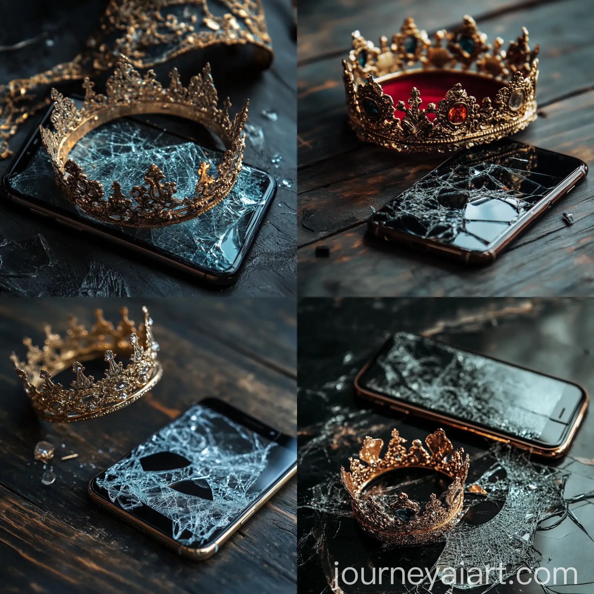 Broken-Crown-and-Cracked-Phone-on-Table