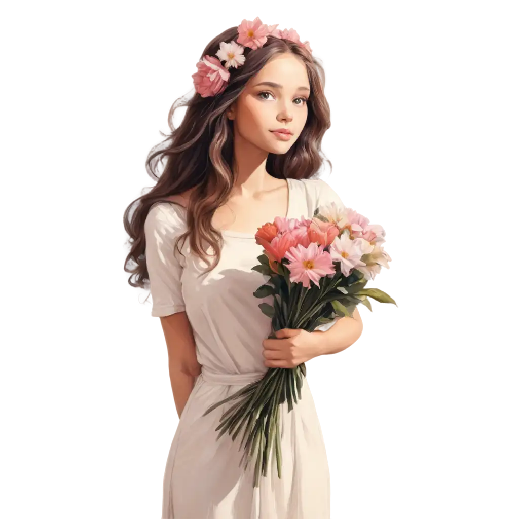 Beautifully-Drawn-Girl-with-a-Bouquet-of-Flowers-PNG-Image-Perfect-for-Artistic-and-Design-Projects