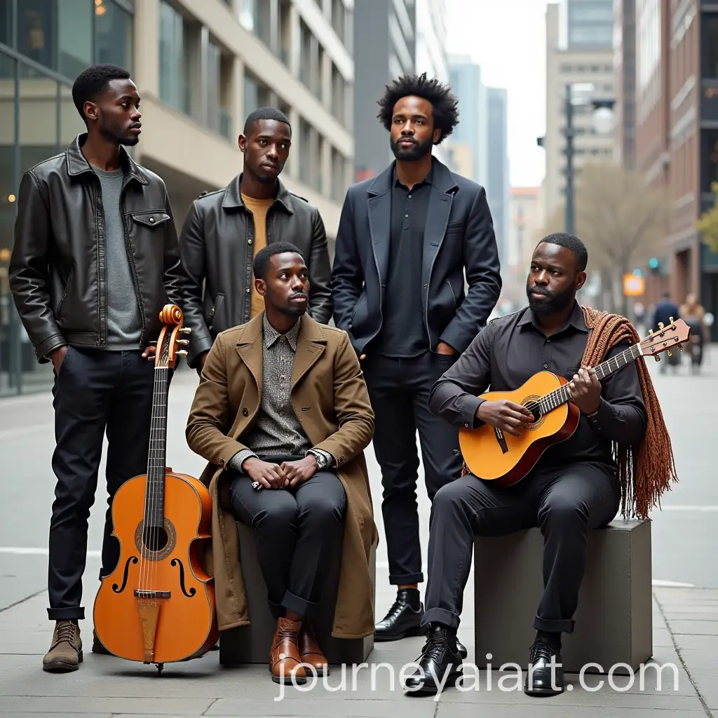 Group-of-Musicians-in-Modern-Urban-Setting-with-Kora-Instrument
