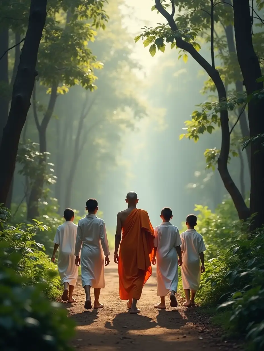 60YearOld-Monk-and-Disciples-Walking-Through-Jungle