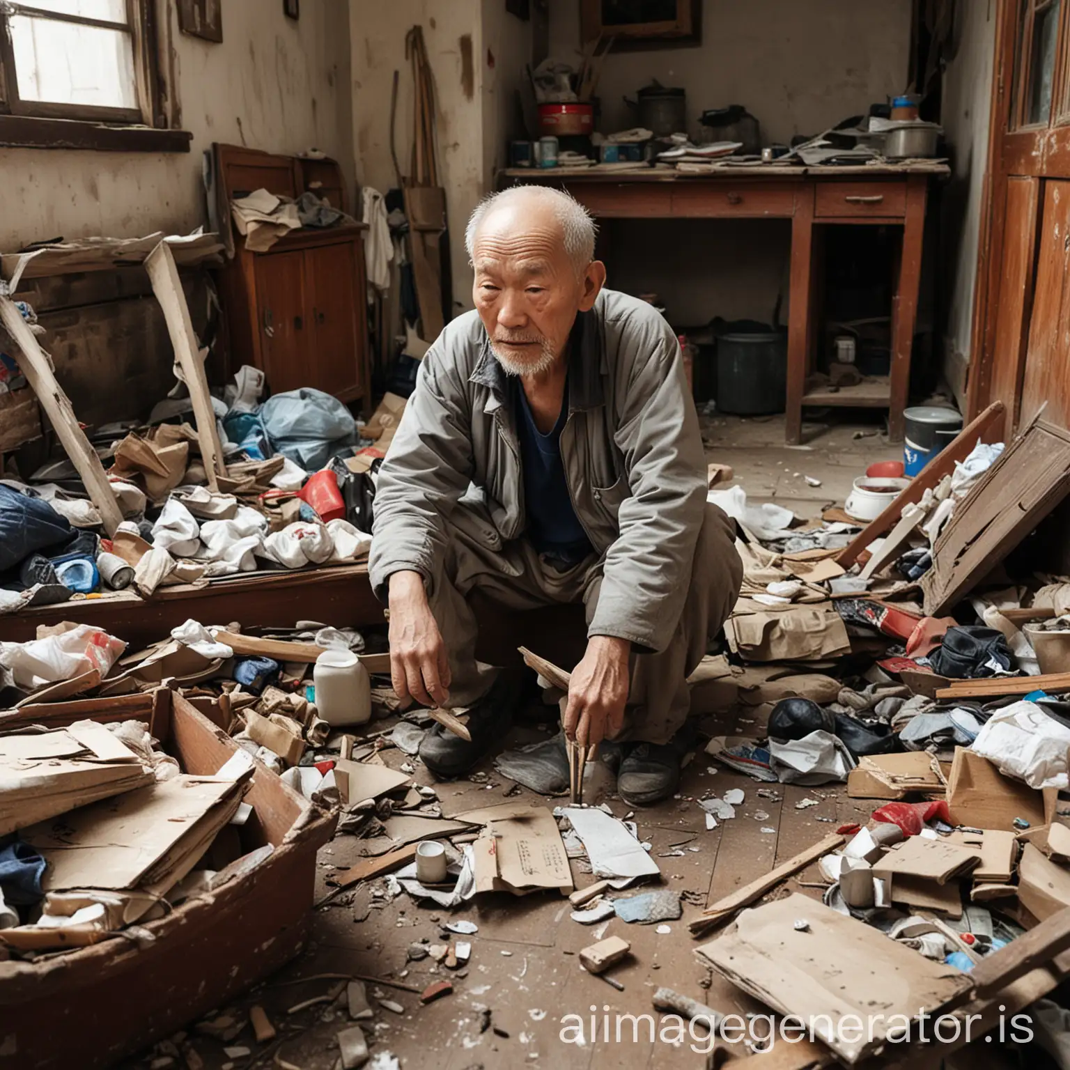 Elderly-Man-Seeking-Help-in-Cluttered-Chinese-Home