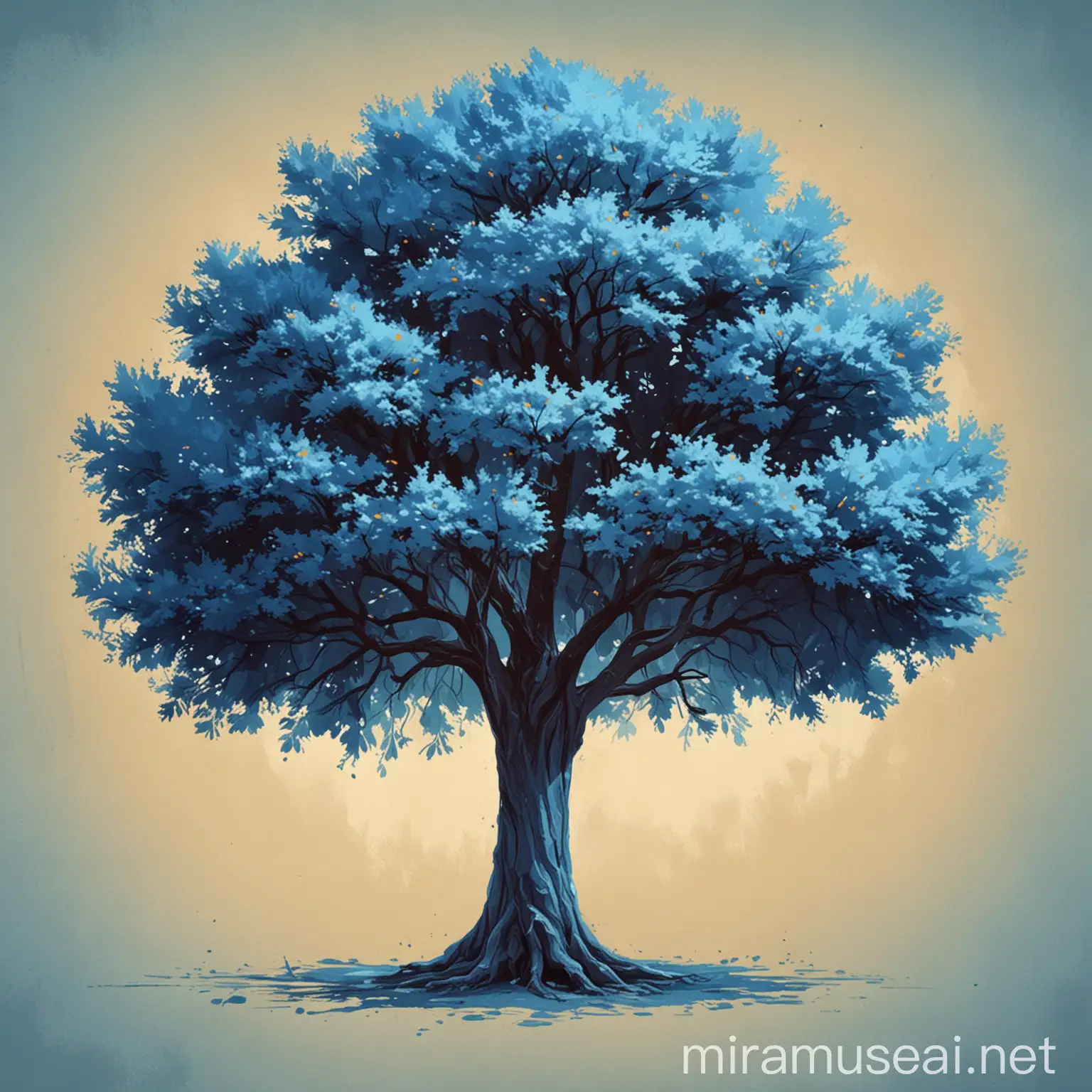 Simple Icon Image with Blue Tree on Warm Background