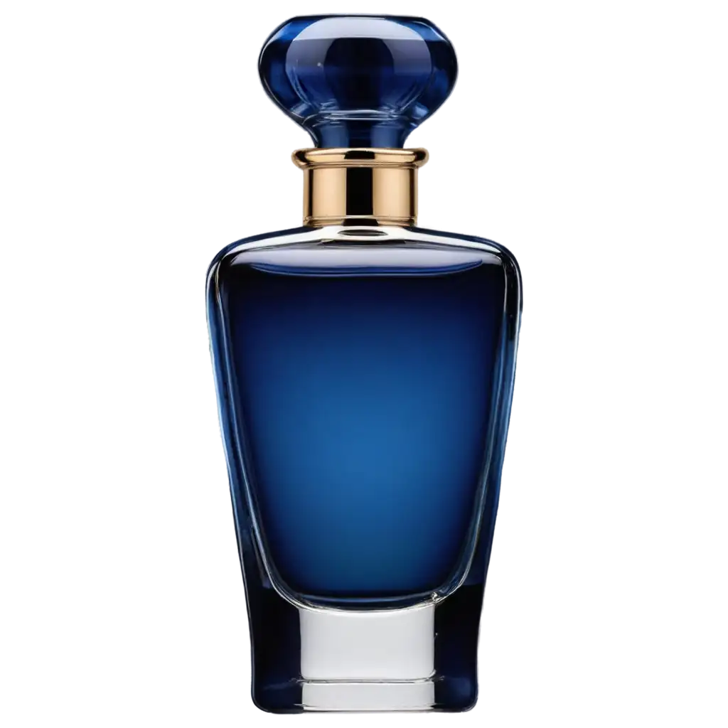 Glowing deep blue coloured perfume bottle with no name or logo on it