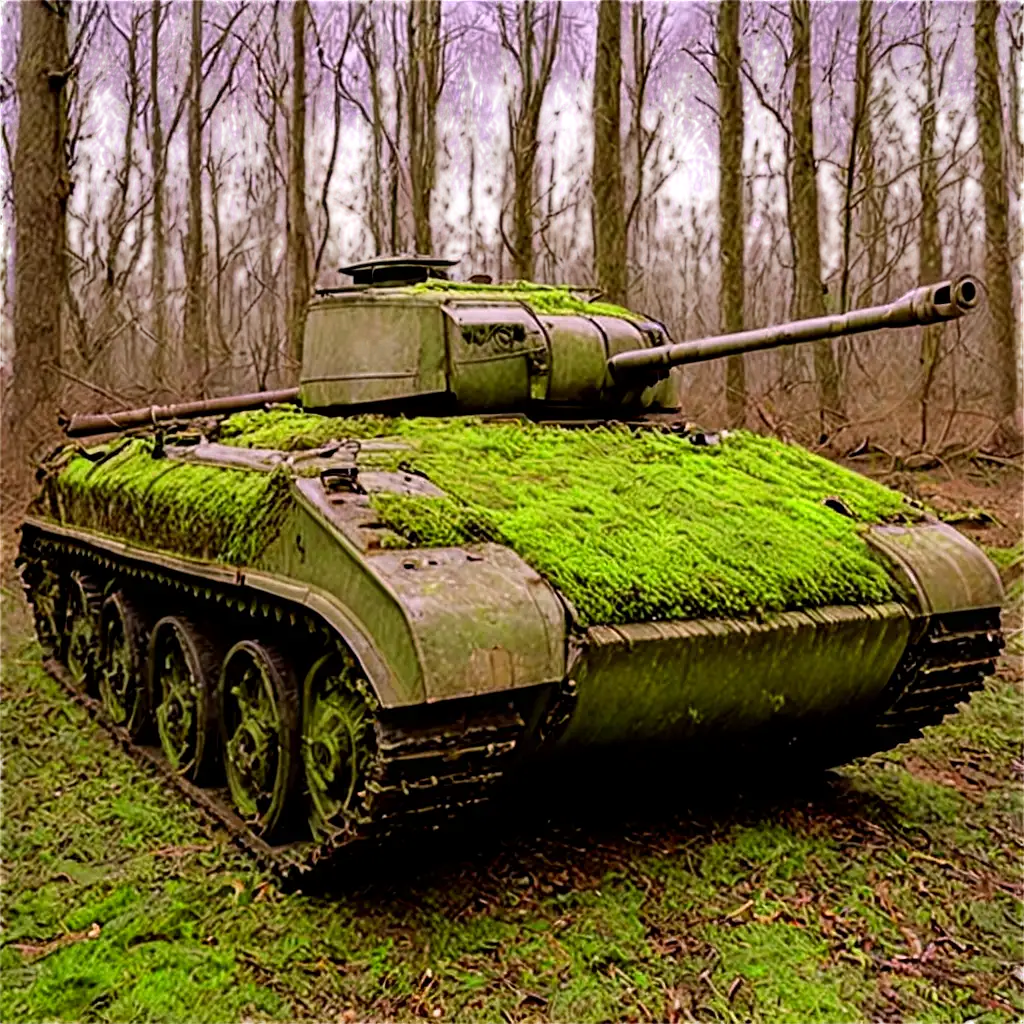 Abandoned tank covered in moss