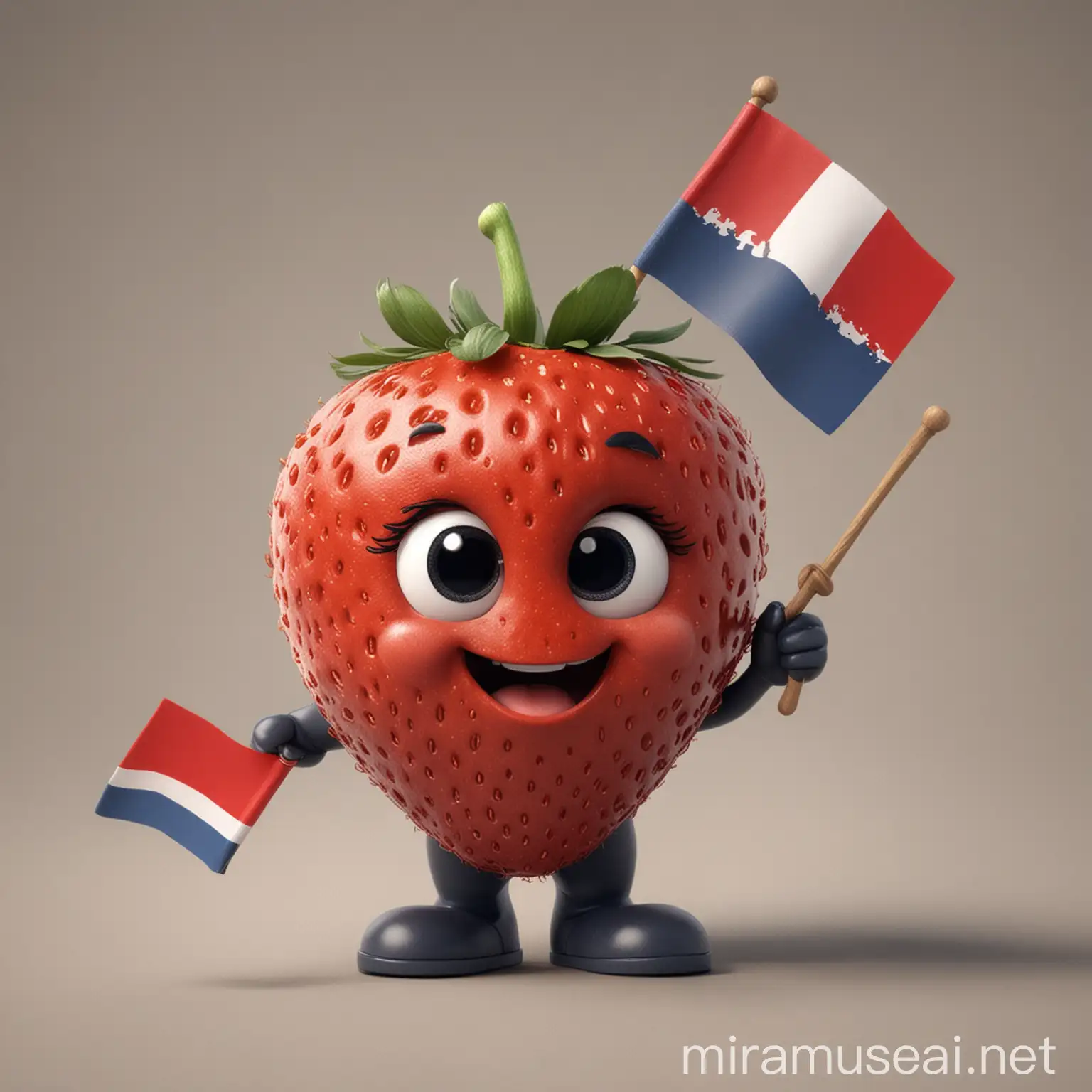 Adorable Baby Strawberry Character Crawling with French Flag