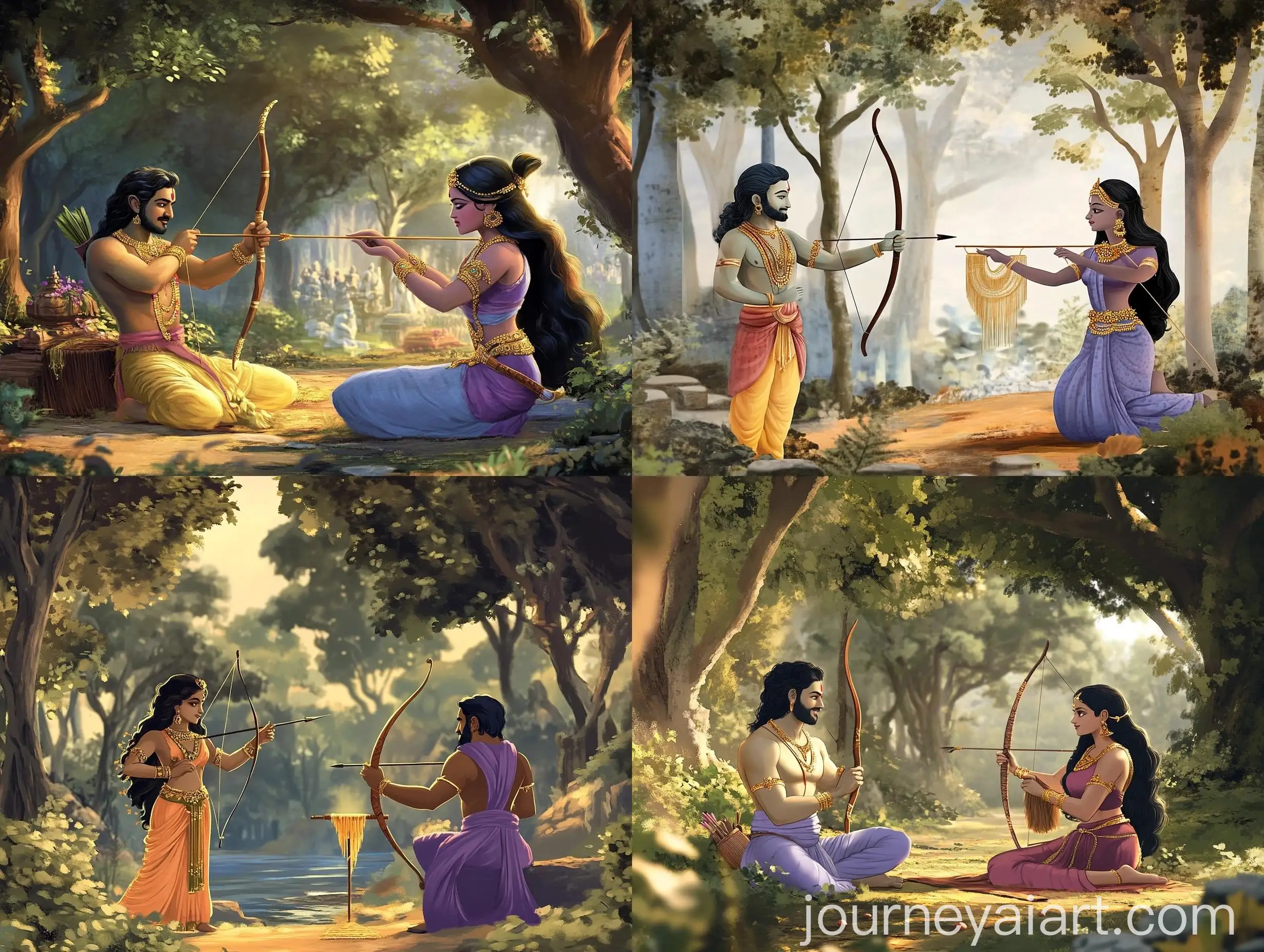 Serene-Forest-Life-Shri-Ram-and-Sita-Weaving-and-Practicing-Archery