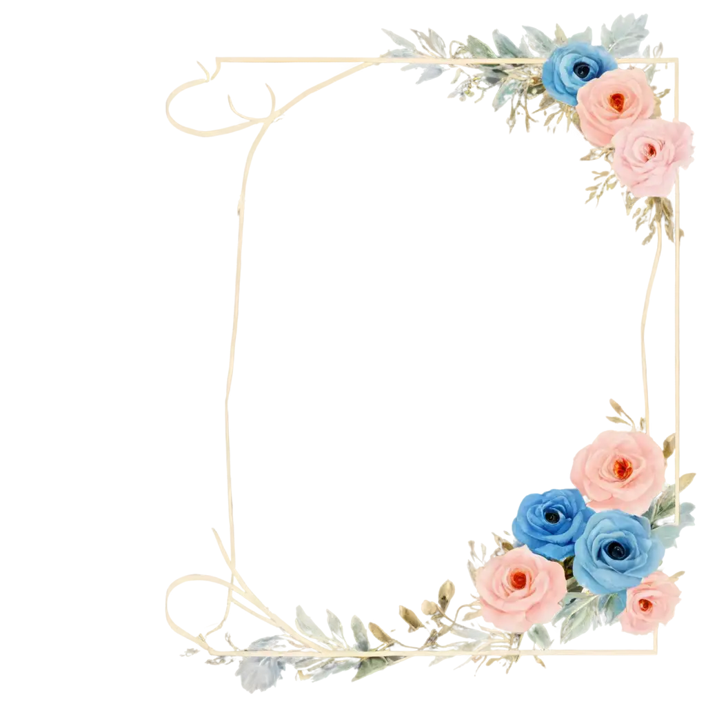 Pink And Blue Flower Floral Decoration With Gold Wedding Corner Frame