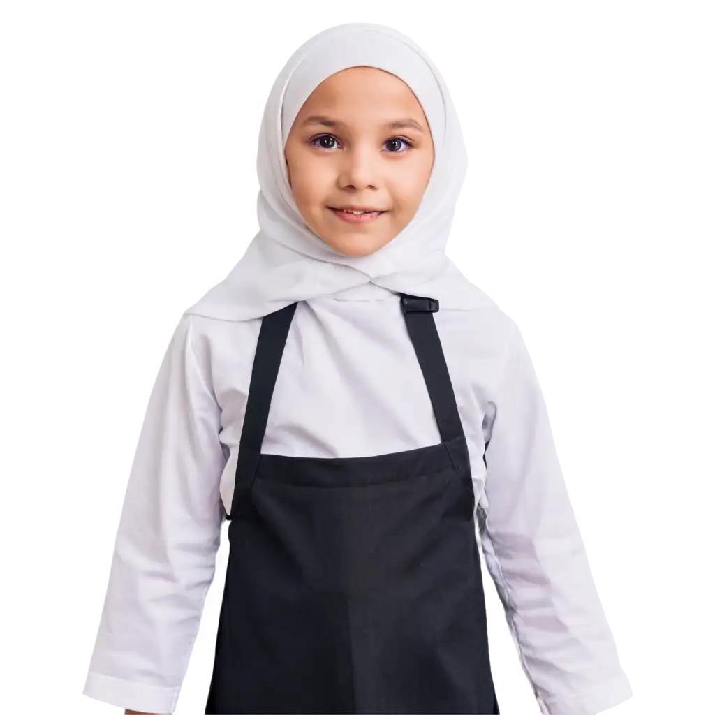 Beautiful daughter 5 years old, wearing white hijab with chef costumes