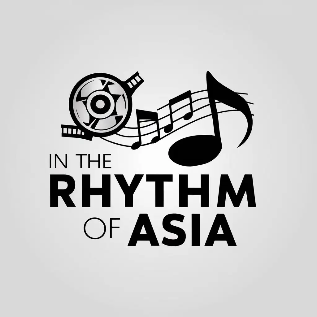 a vector logo design,with the text "In the Rhythm of Asia", main symbol:Movie tape, musical note,Moderate,be used in Entertainment industry,clear background