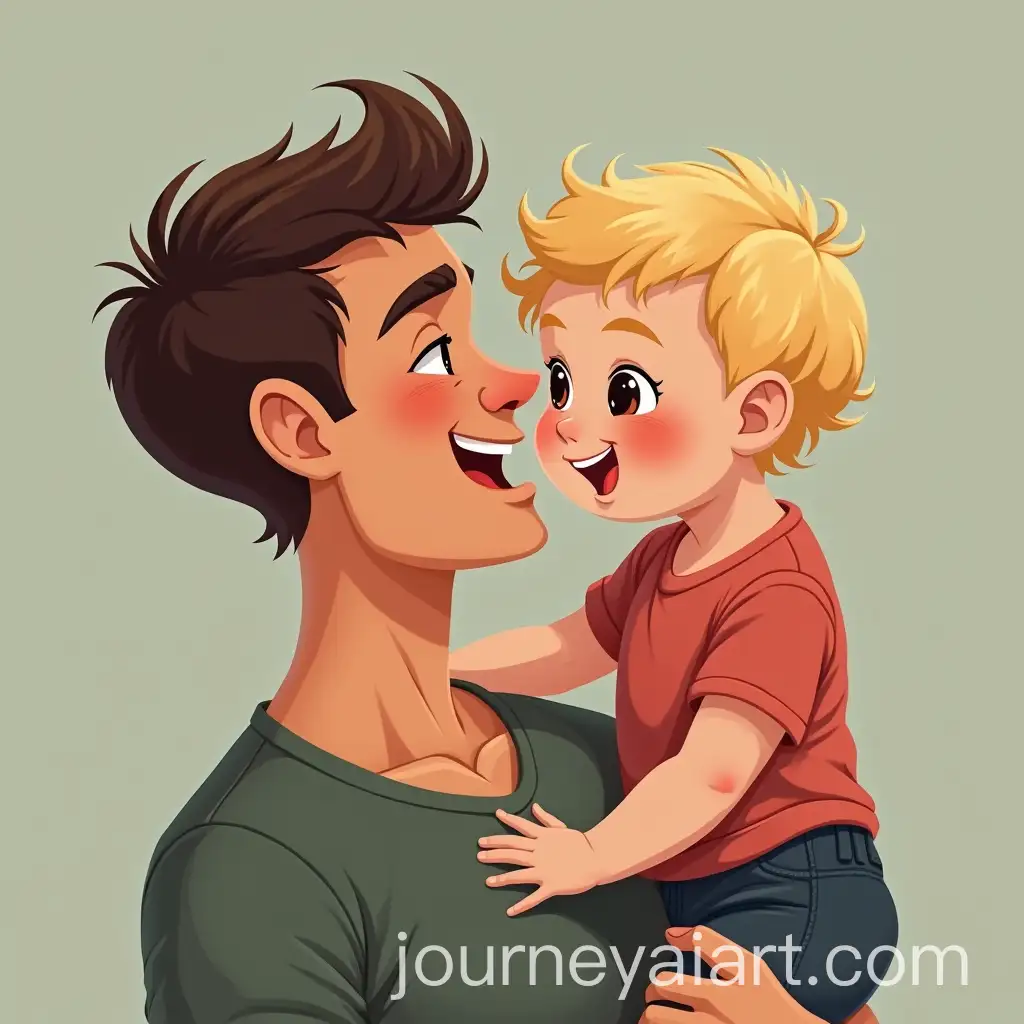 Affectionate-Moment-Between-Young-Brunette-Man-and-Blond-Toddler