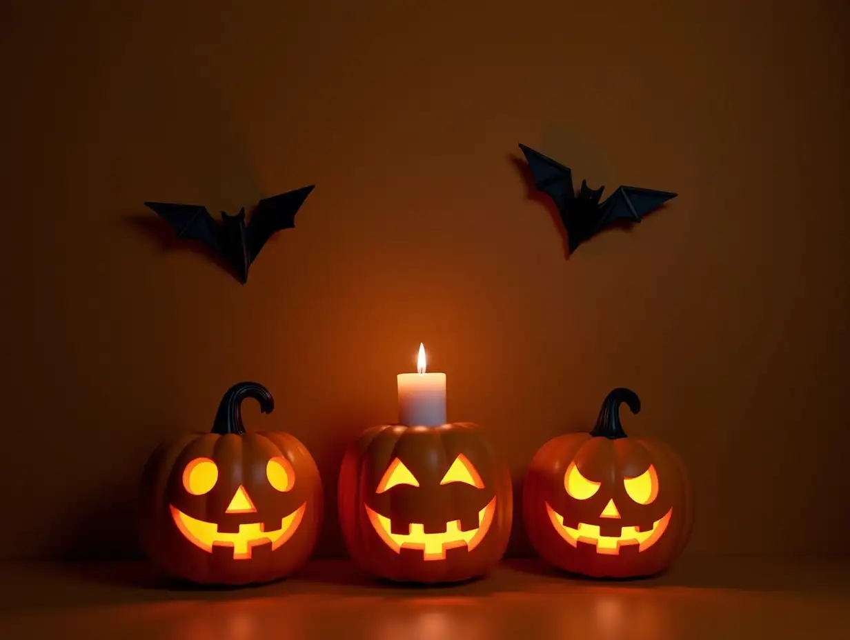 Spooky-Halloween-Celebration-Pumpkins-Candles-and-Bats