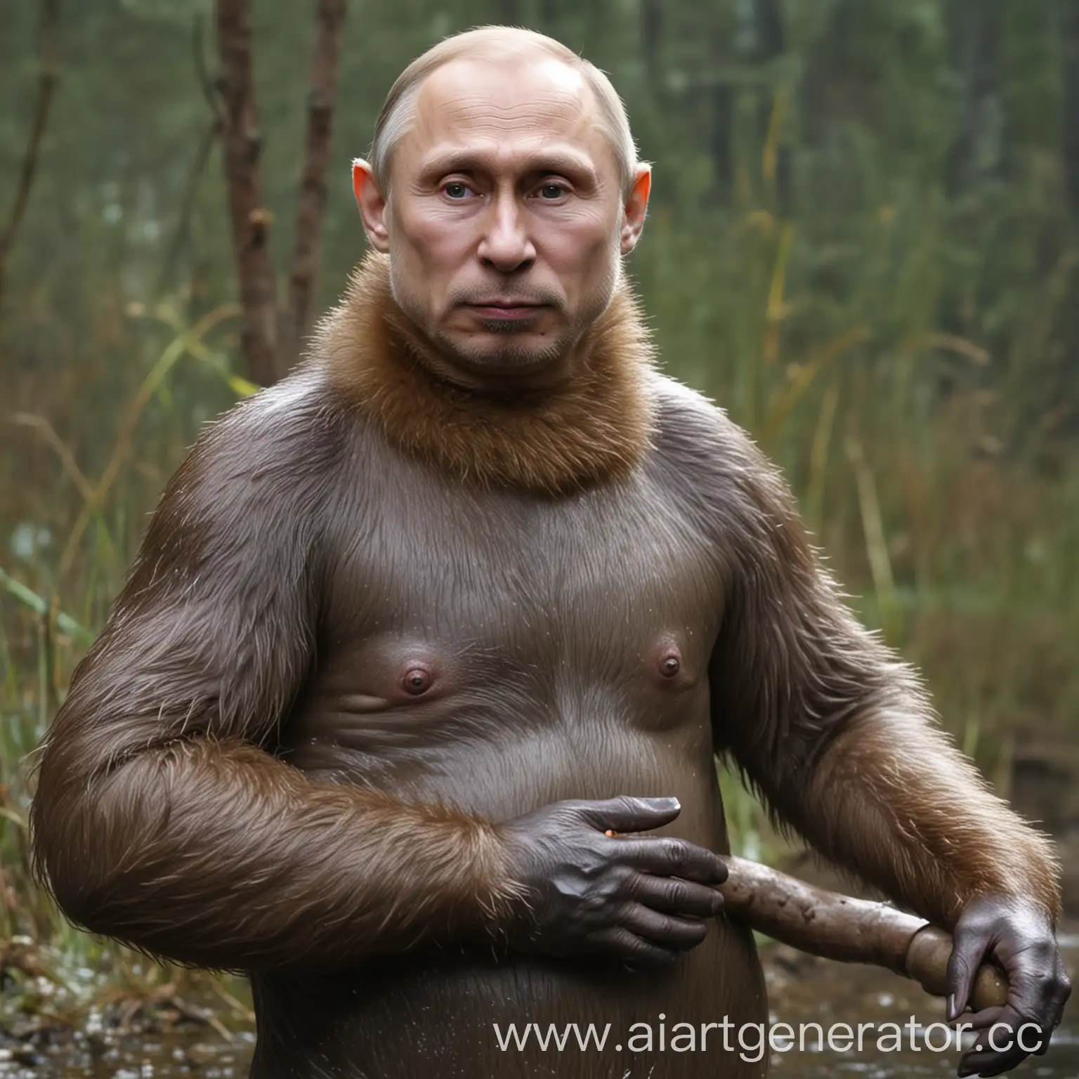 Cartoonish-Putin-Resembling-Platypus-Macaque-with-Unique-Facial-Features