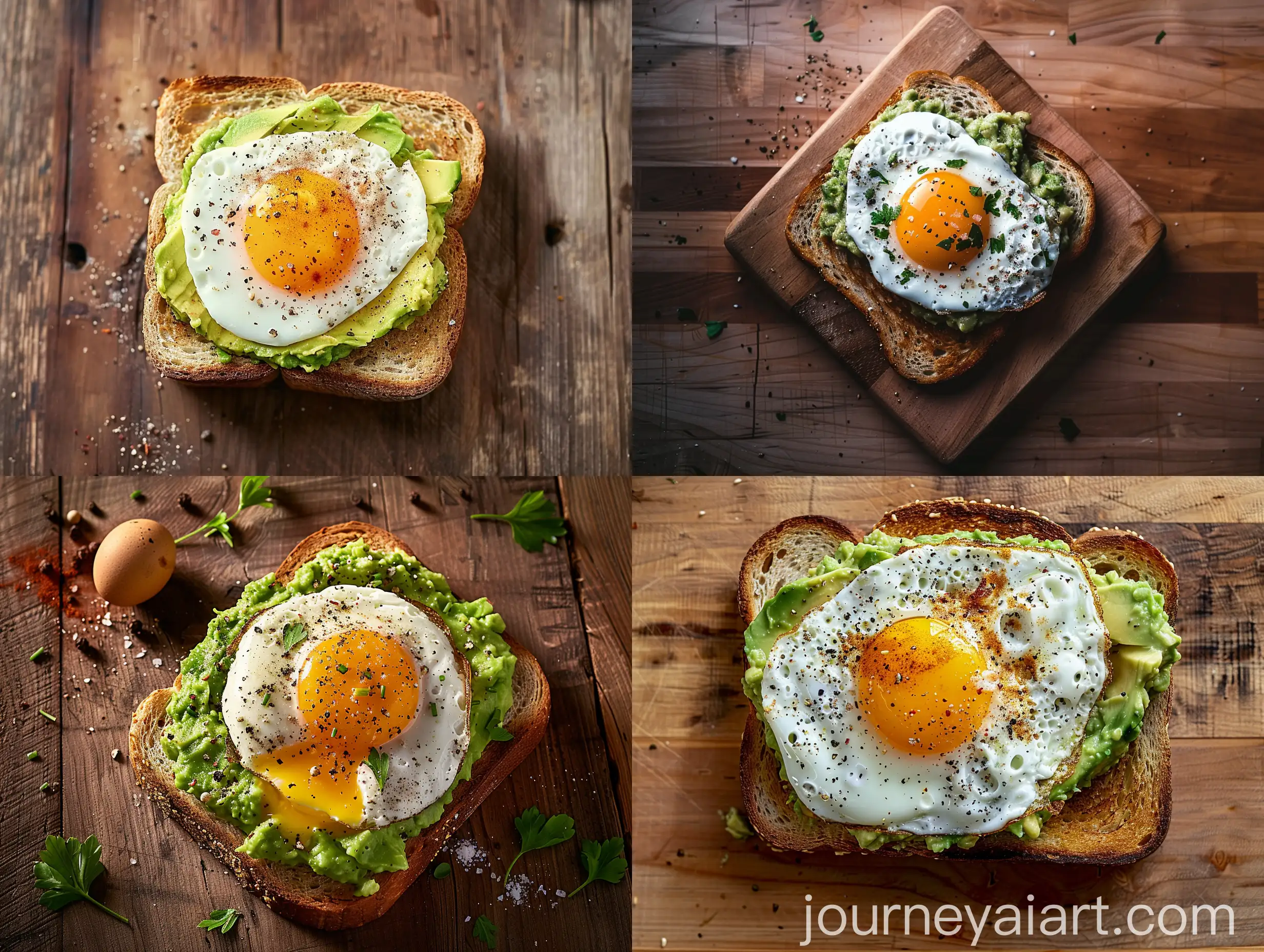 Freshly-Made-Avocado-Toast-with-Fried-Egg-on-Wooden-Table